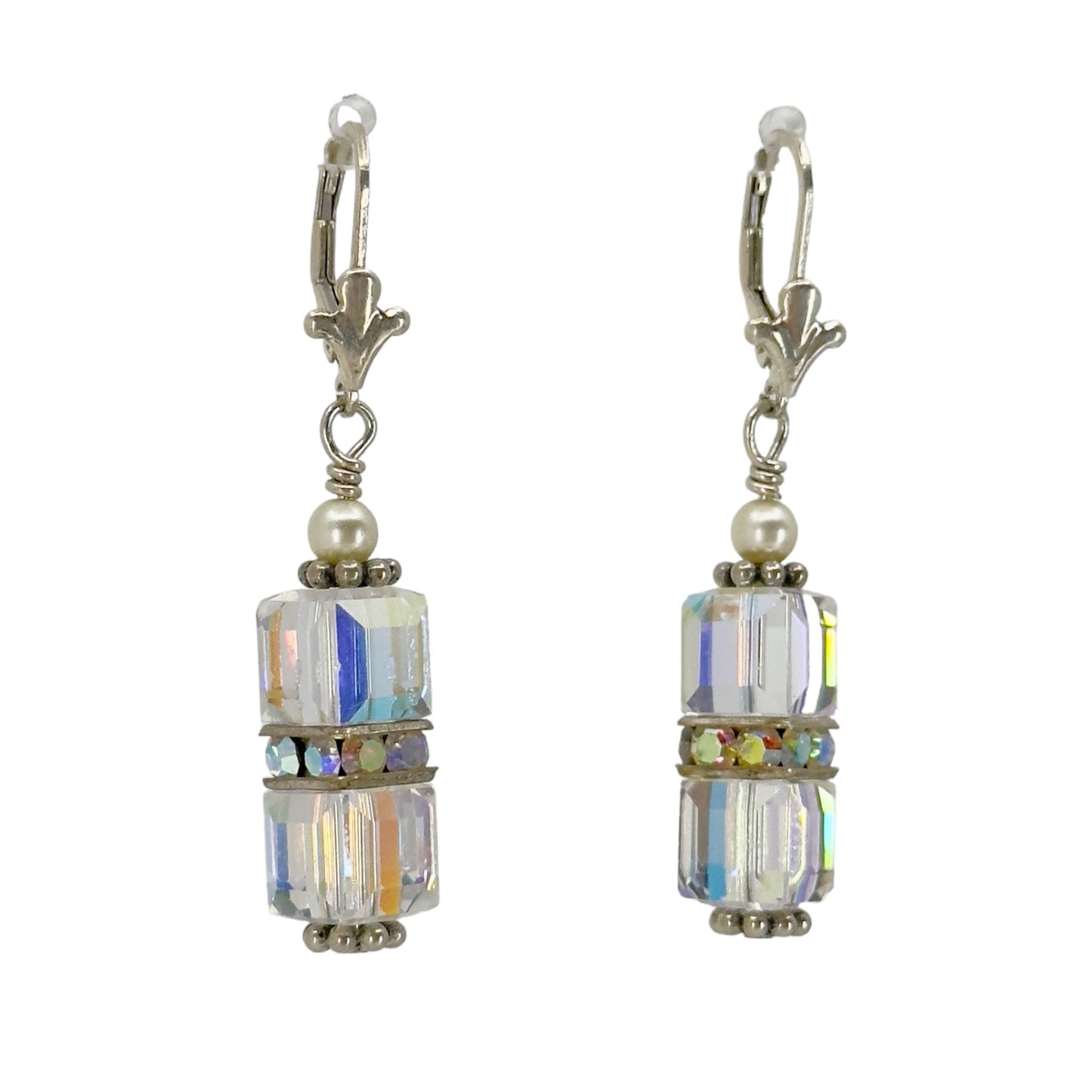 sterling silver AB crystal bead drop earrings GM779