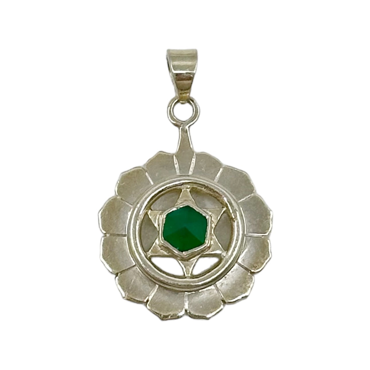 sterling silver chrysoprase Berk Chakra pendant - GM78