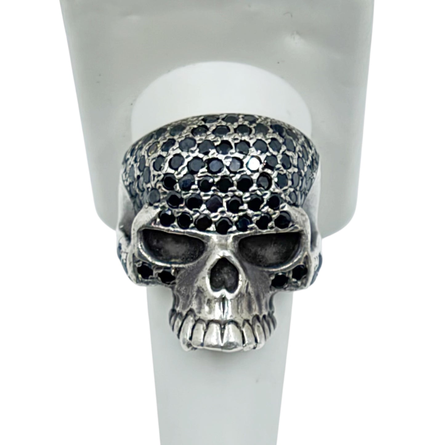 Sterling silver black cubic zirconia skull men ring - GM783