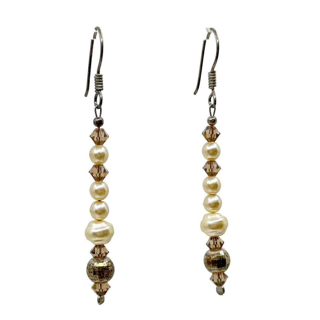 Hand Made Sterling silver pearl & crystal bead earrings GM794