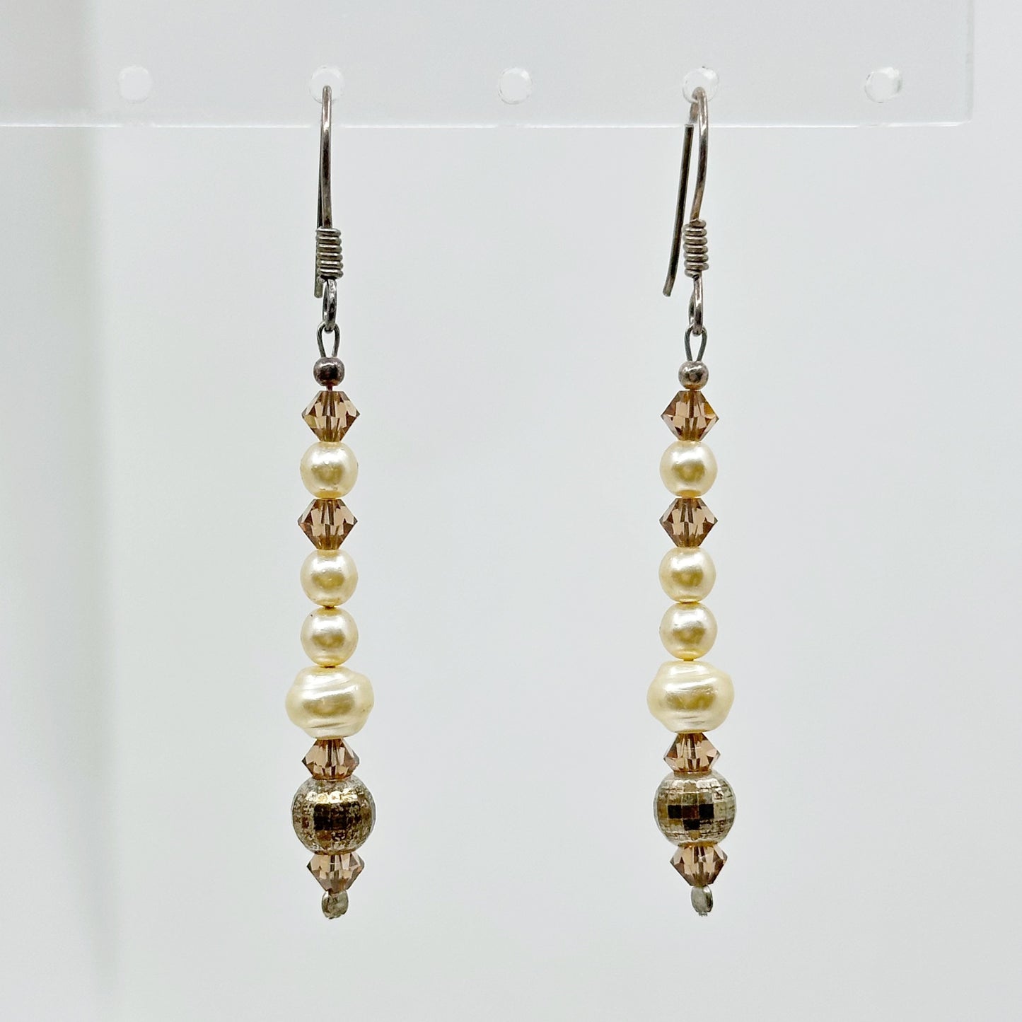 Hand Made Sterling silver pearl & crystal bead earrings GM794