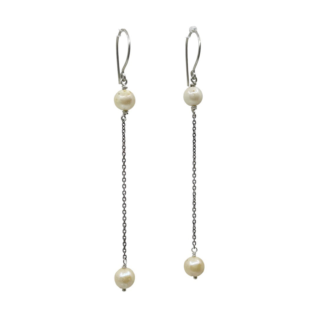 Hand made Sterling silver cultured pearl shoulder duster earrings GM795