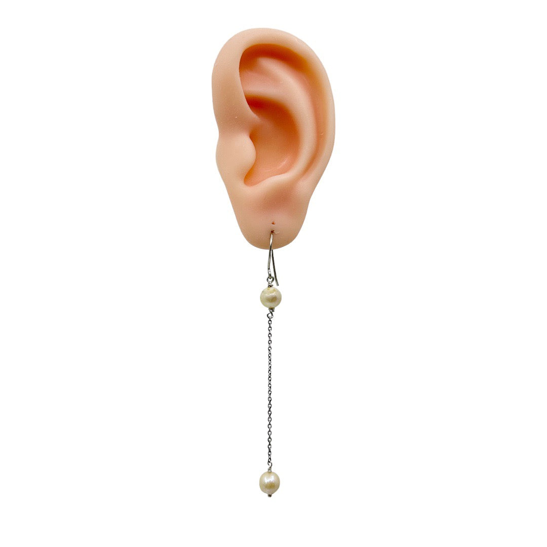 Hand made Sterling silver cultured pearl shoulder duster earrings GM795