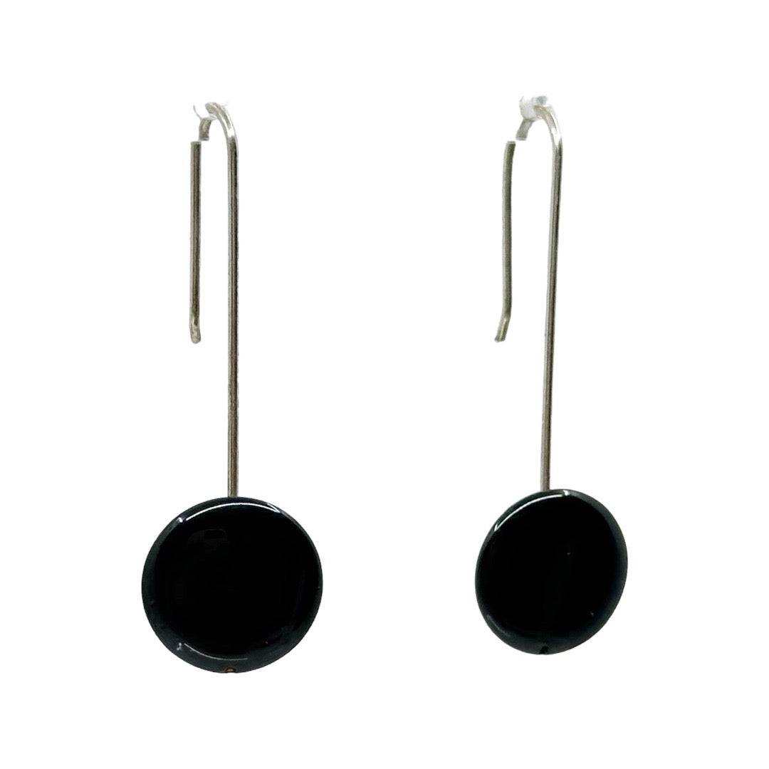 Hand made Sterling silver Onyx bead earrings GM797