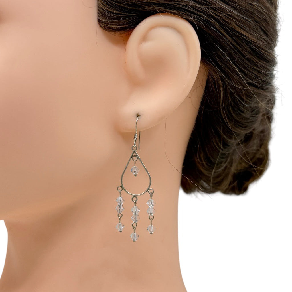 Hand Made sterling silver crystal drop earrings - GM802