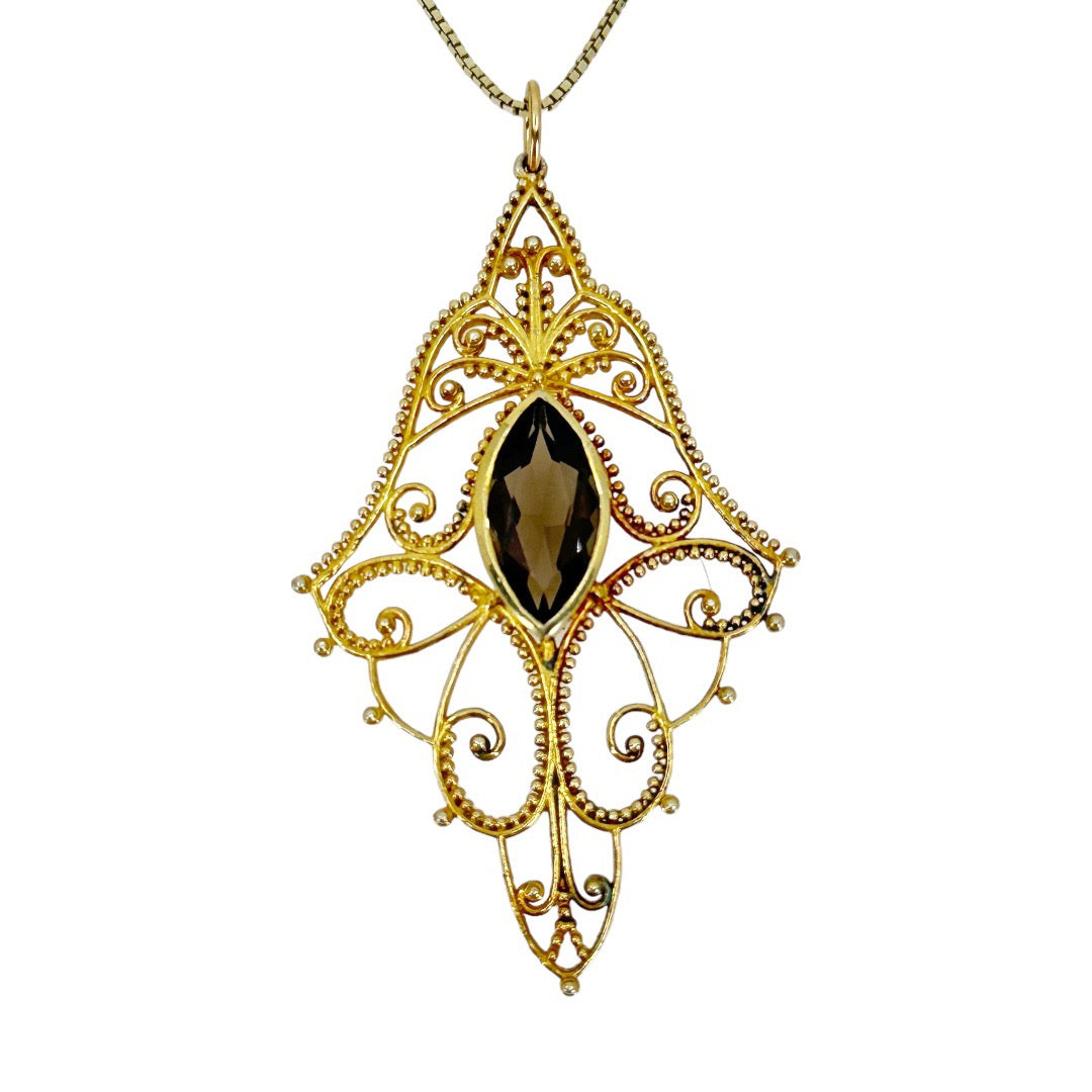 18k Gold vermeil Sterling silver smoky quartz pendant GM803