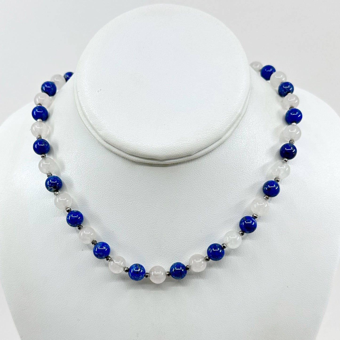 Sterling silver quartz & lapis lazuli bead necklace GM824