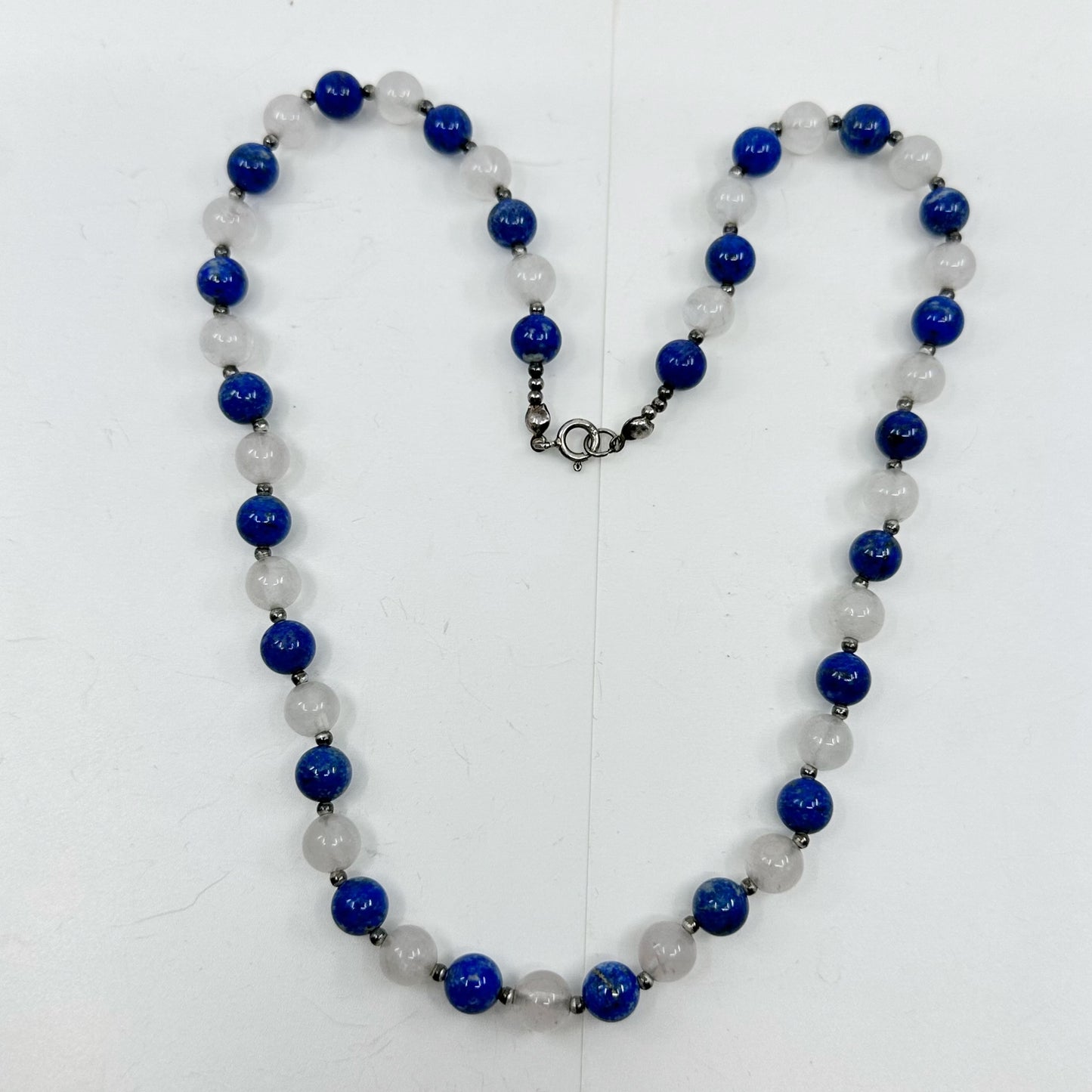 Sterling silver quartz & lapis lazuli bead necklace GM824