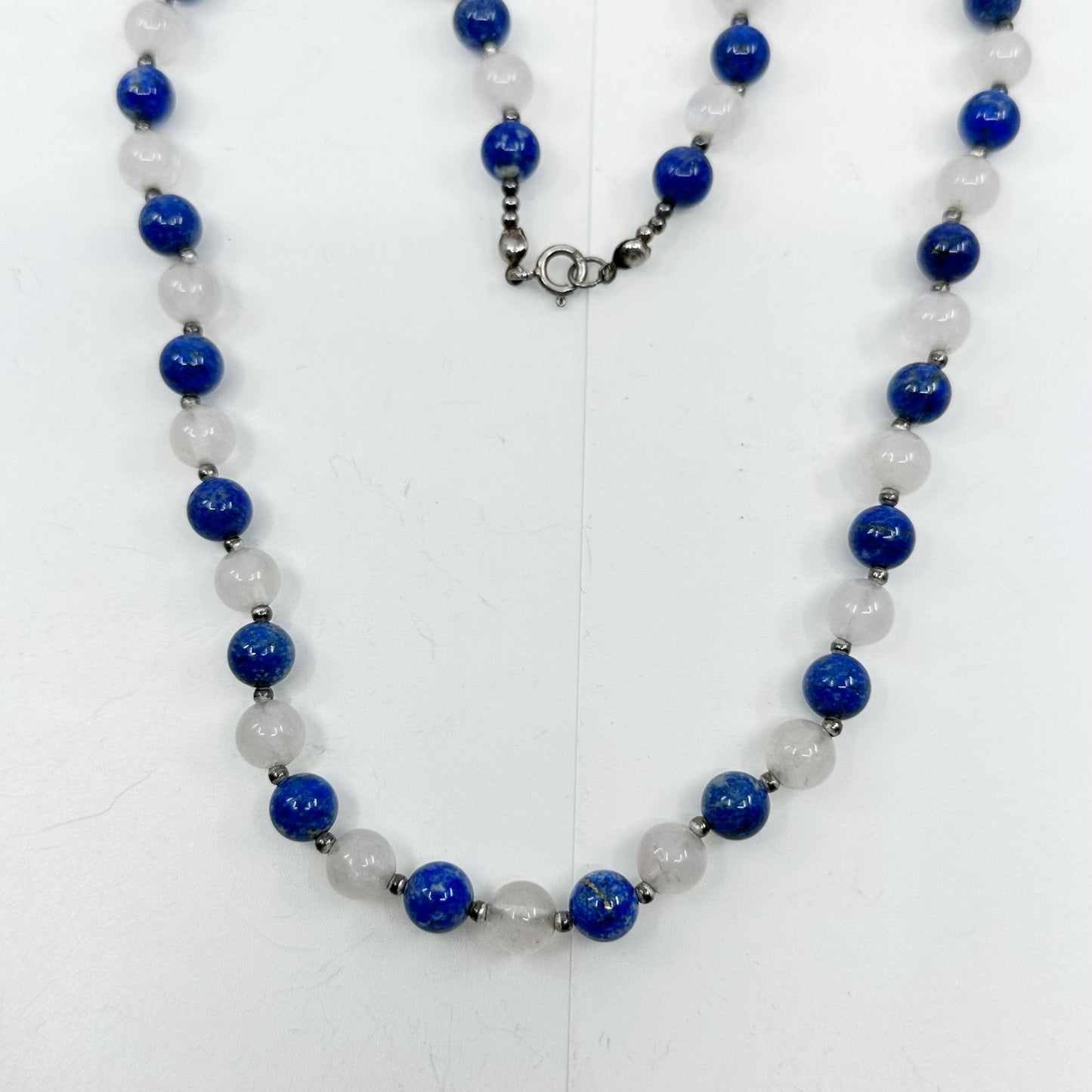 Sterling silver quartz & lapis lazuli bead necklace GM824