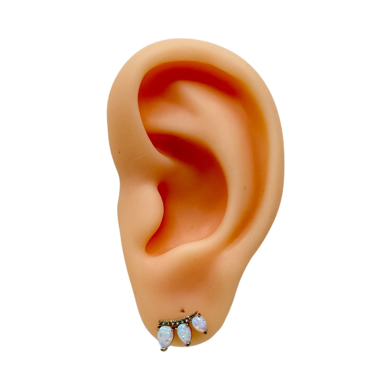 Single Gold Vermeil Sterling silver opal & cubic zirconia stud earrings - GM83