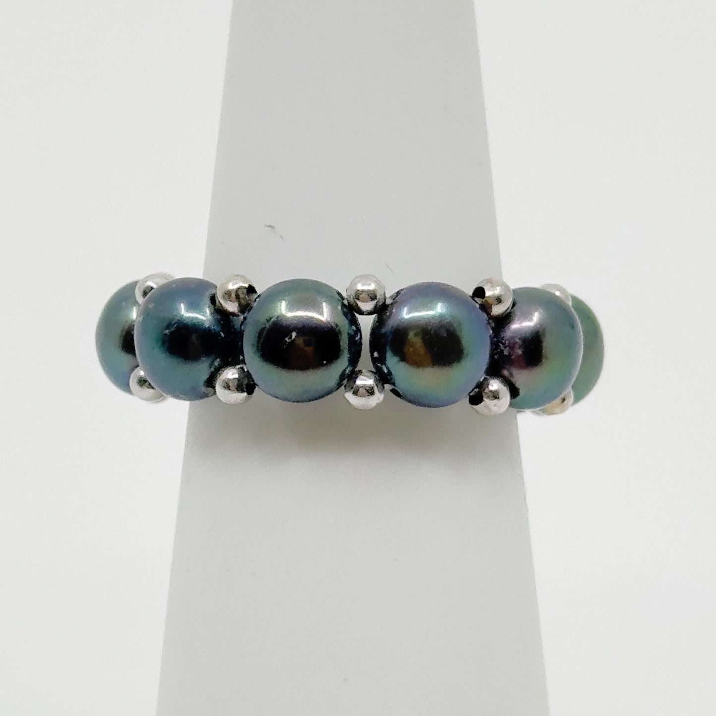 Sterling silver Freshwater peacock pearl stretch Ring GM832