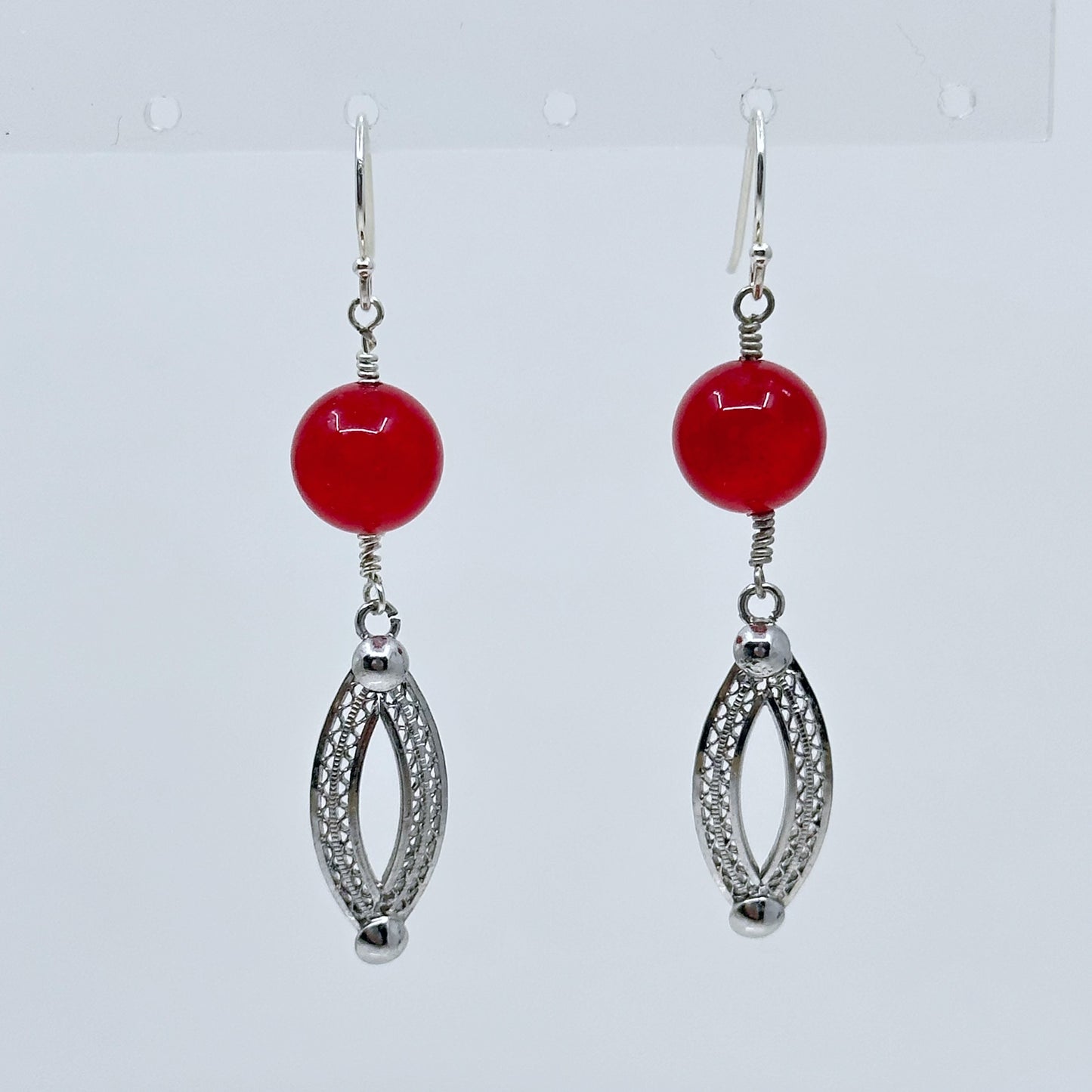 sterling silver cherry quartz bead earrings GM834