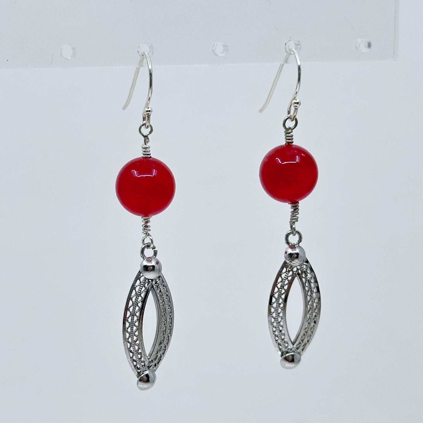 sterling silver cherry quartz bead earrings GM834