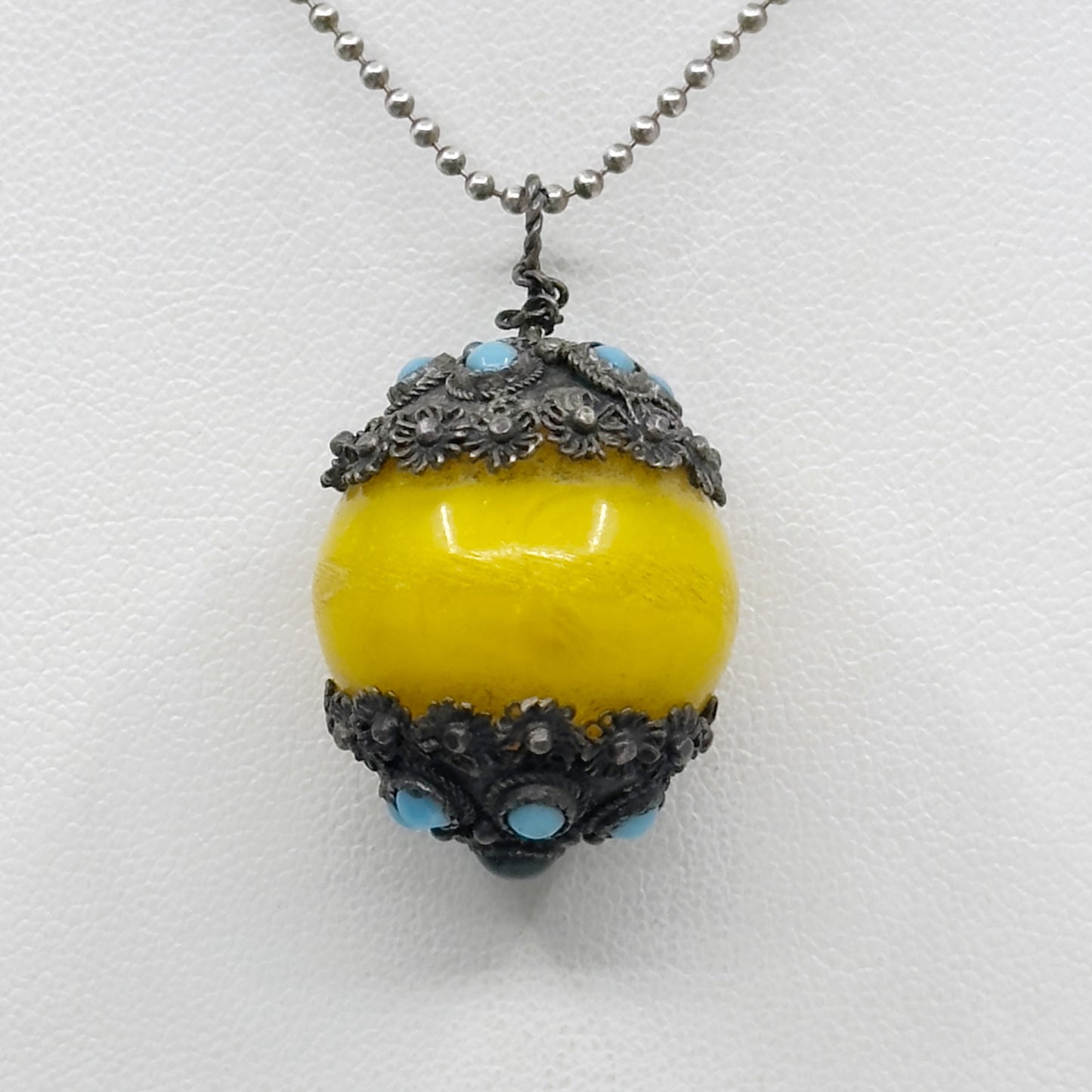 Vintage sterling silver lucite copal amber & turquoise pendant GM848