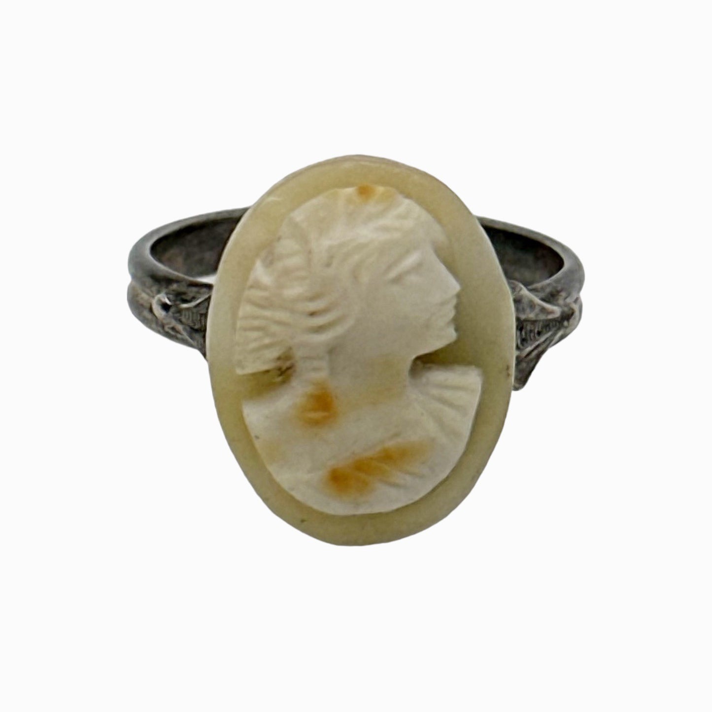 Art Deco sterling silver shell cameo ring gm858