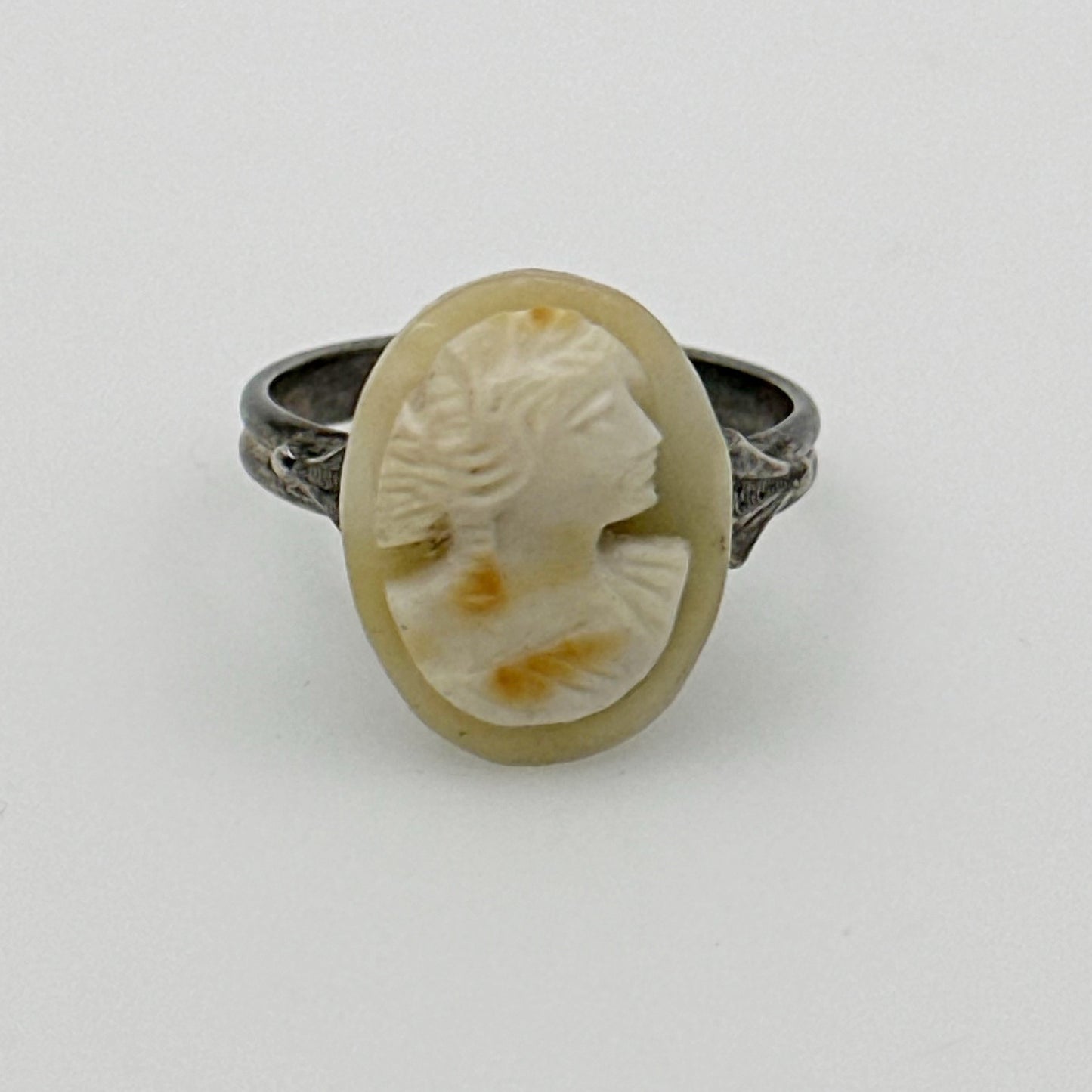 Art Deco sterling silver shell cameo ring gm858
