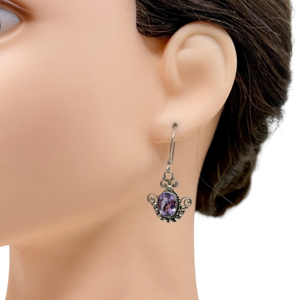 Vintage sterling silver amethyst drop earrings - GM861