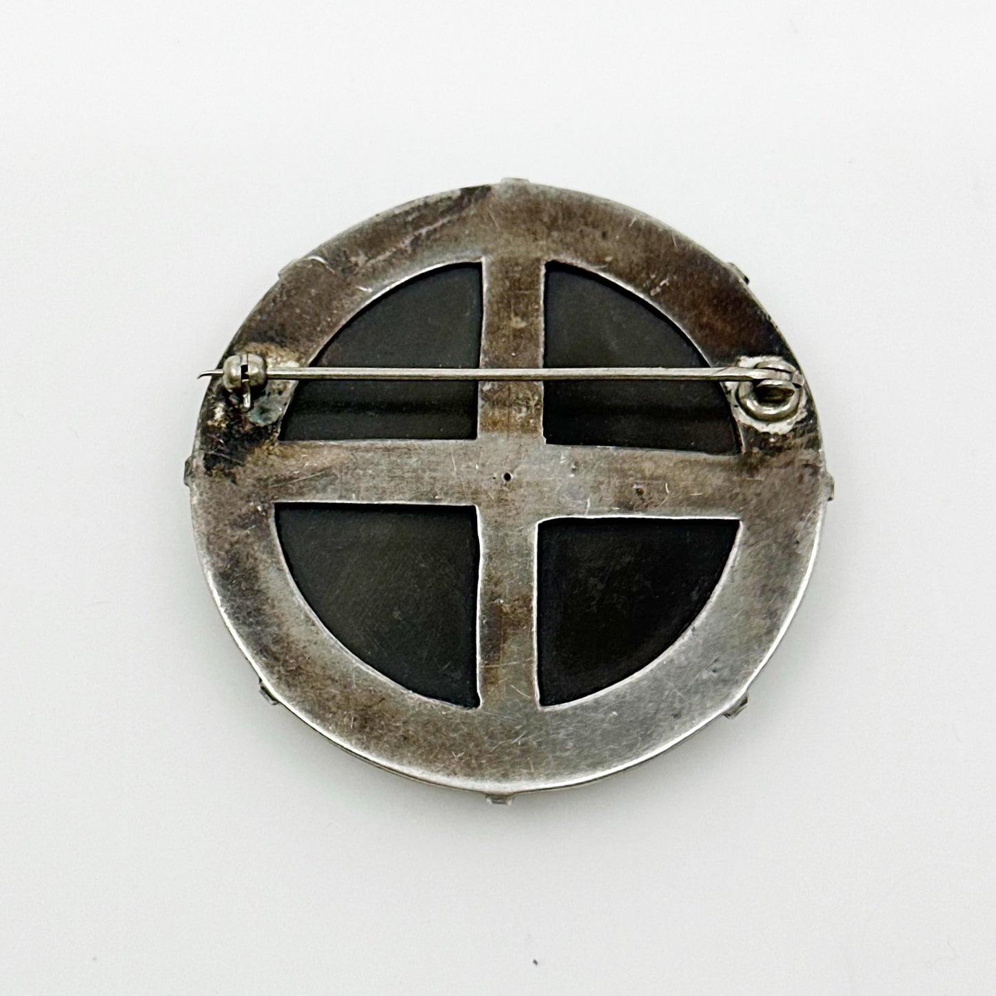 Late Victorian sterling silver tortoise shell horse shoe equestrian brooch gm868
