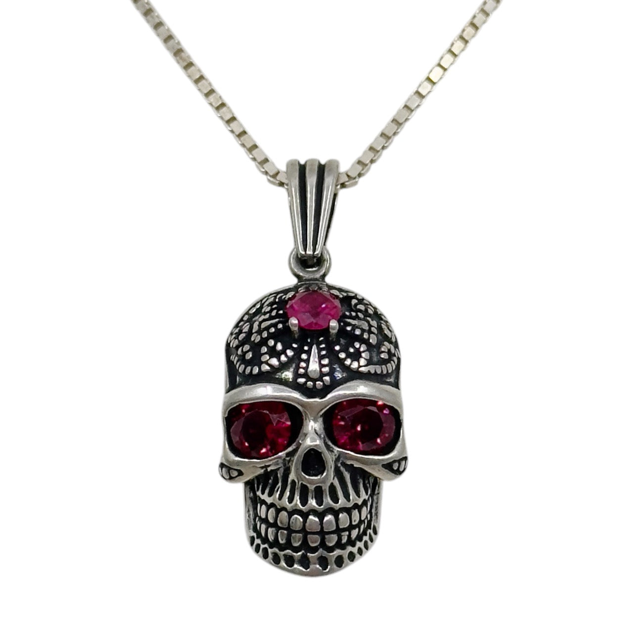 Sterling silver ruby skull pendant GM872