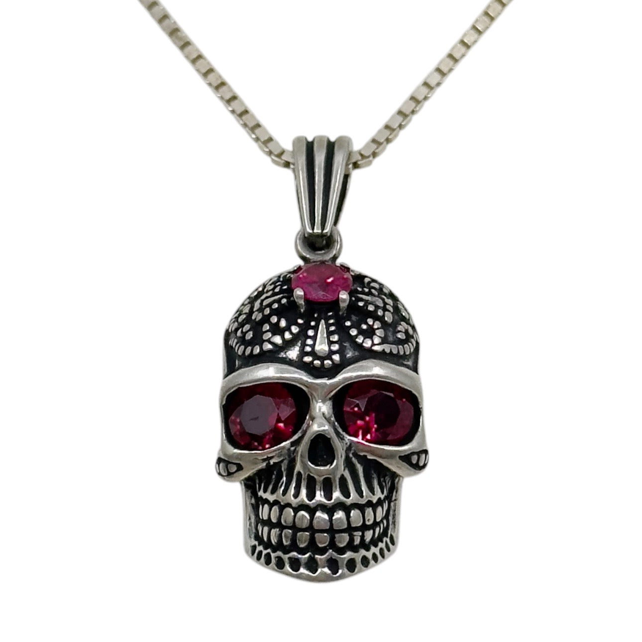 Sterling silver ruby skull pendant GM872