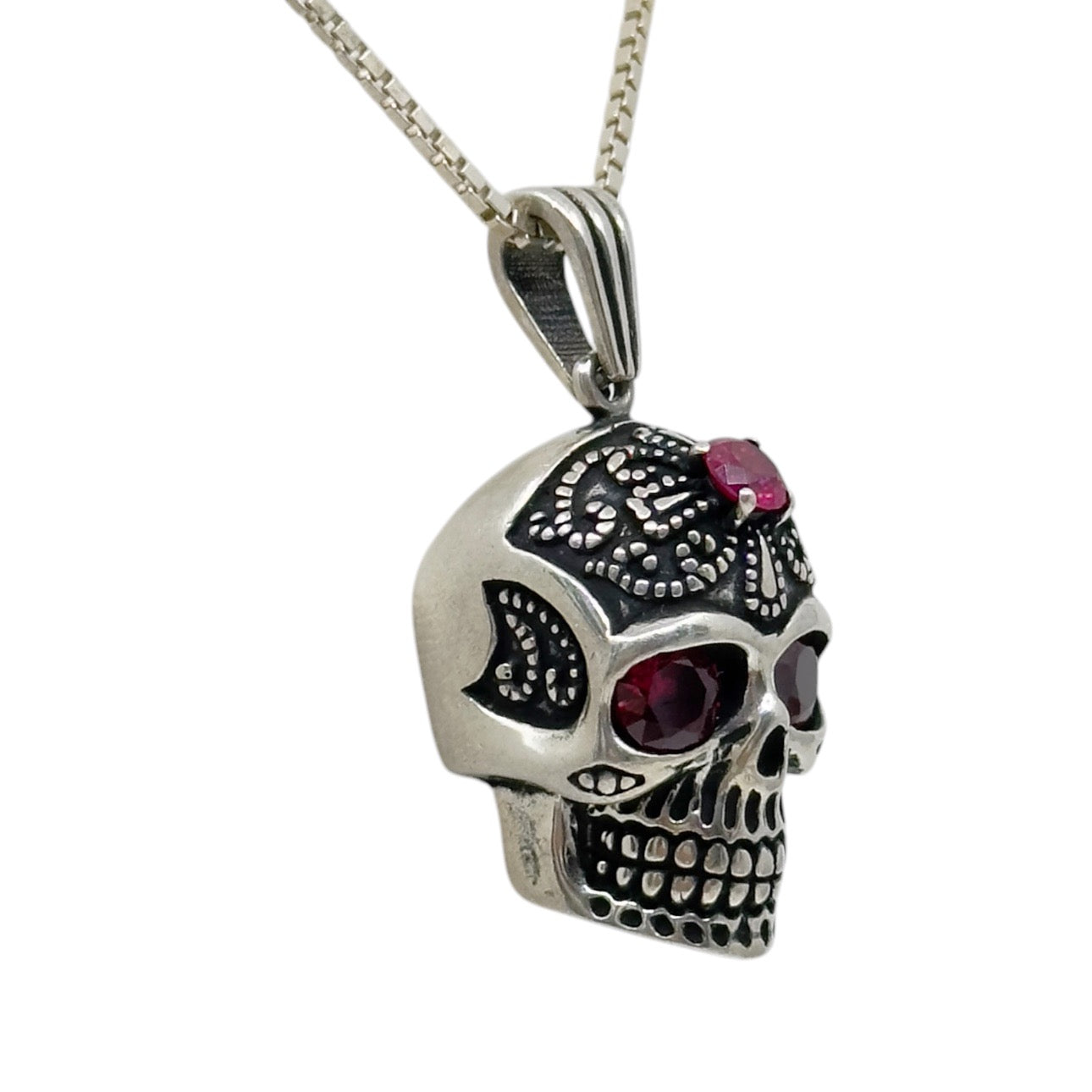 Sterling silver ruby skull pendant GM872