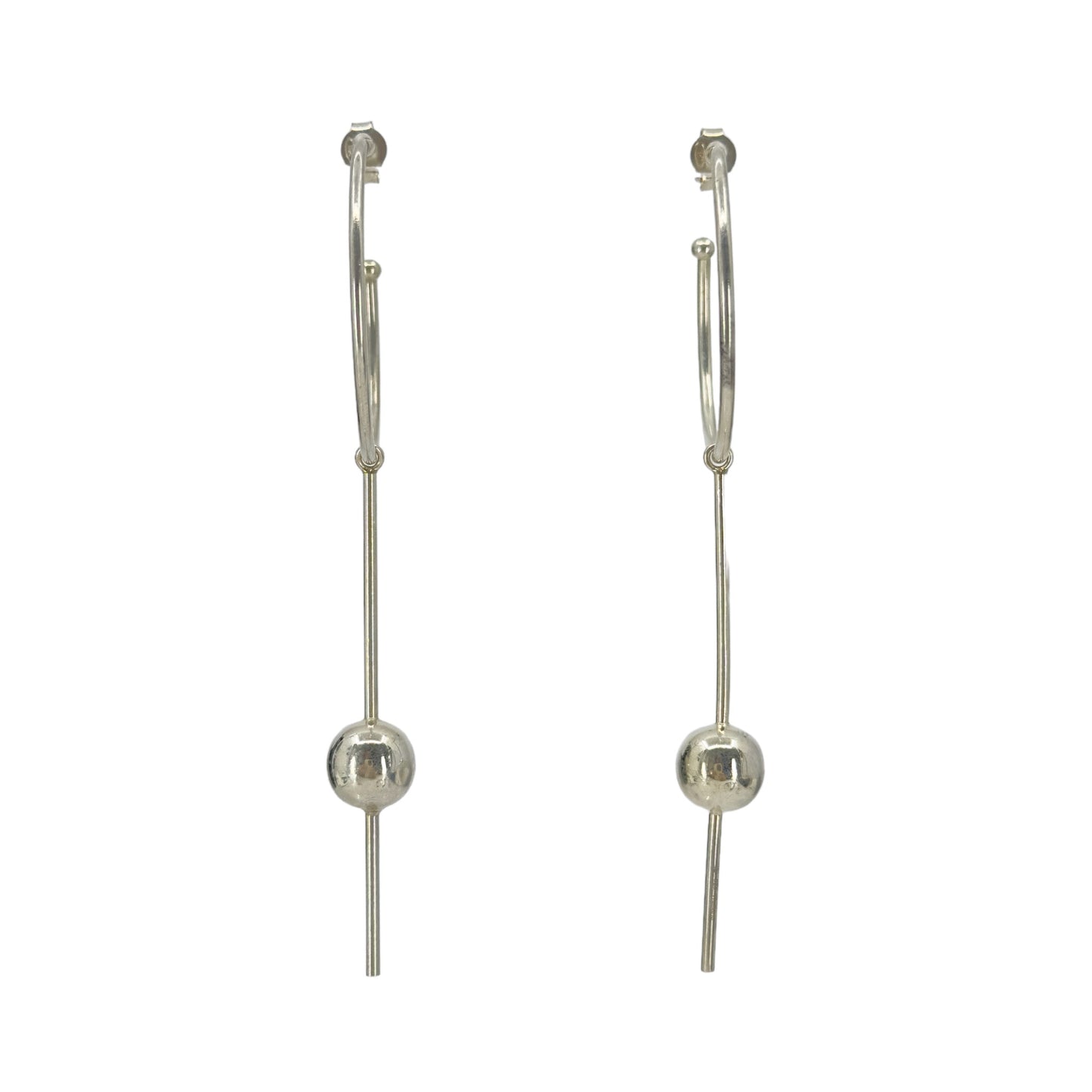 Modernist sterling silver hoop shoulder duster earrings - GM879