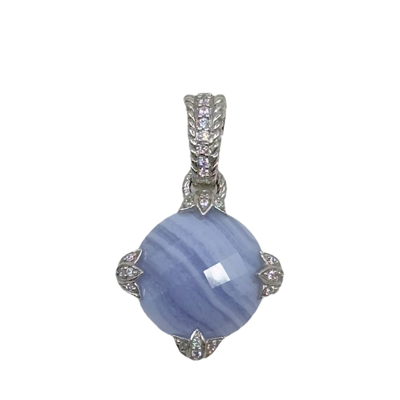 Judith Ripka Sterling blue lace agate & cubic zirconia pendant GM880