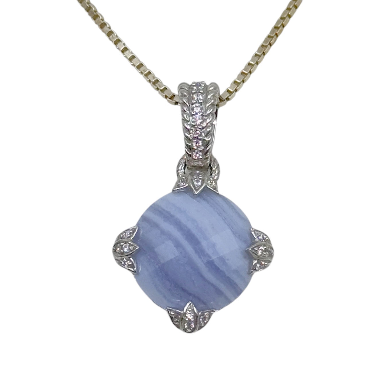 Judith Ripka Sterling blue lace agate & cubic zirconia pendant GM880