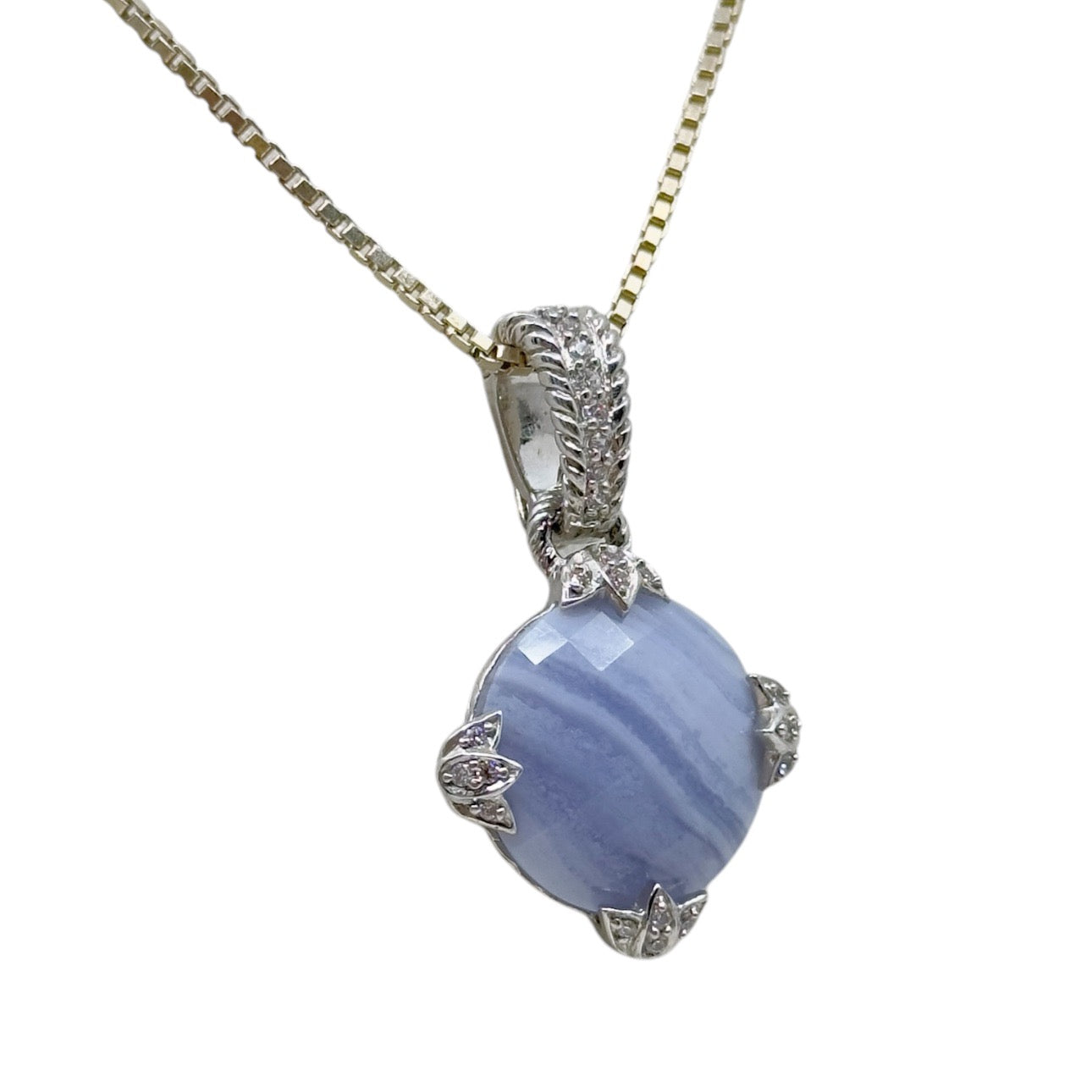 Judith Ripka Sterling blue lace agate & cubic zirconia pendant GM880