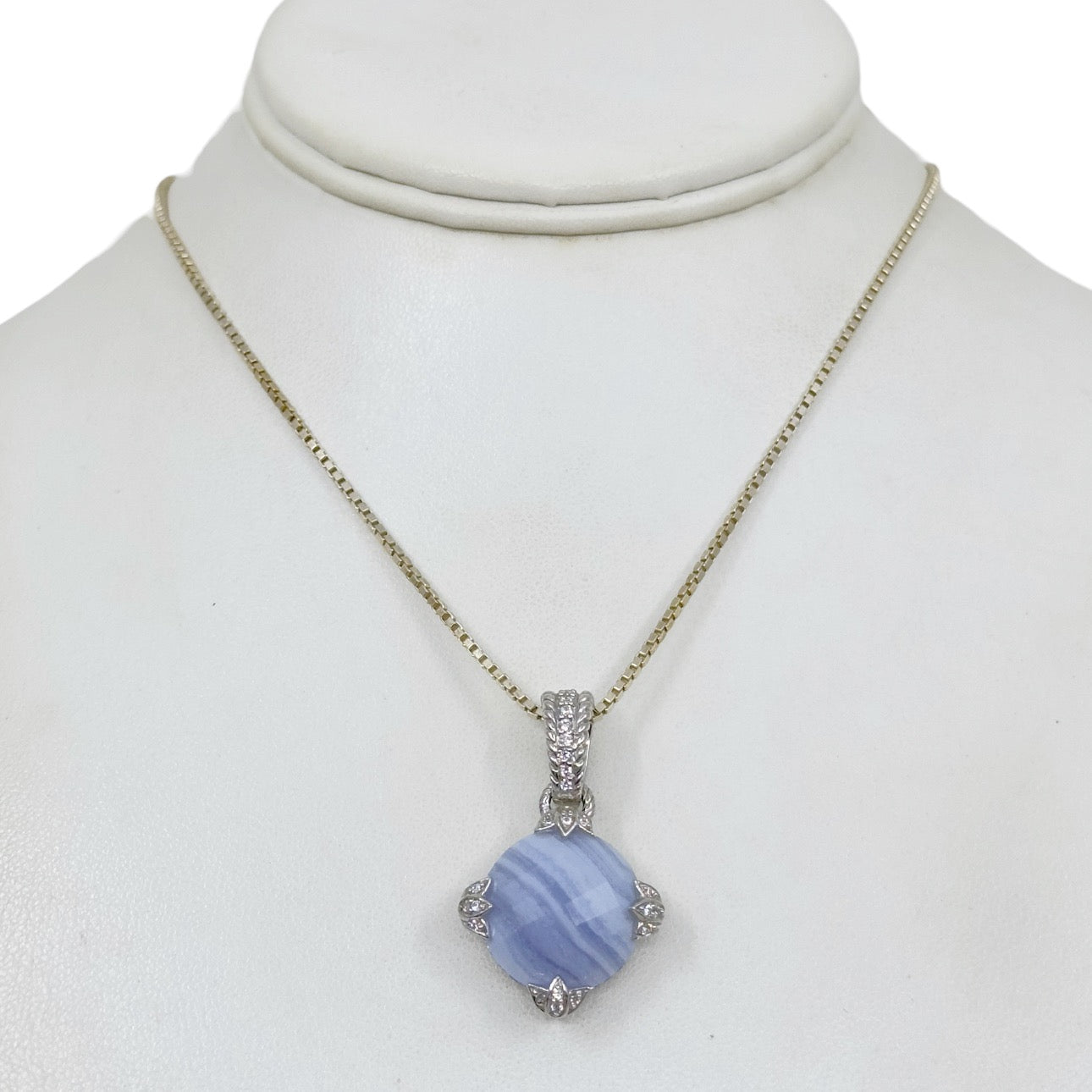 Judith Ripka Sterling blue lace agate & cubic zirconia pendant GM880