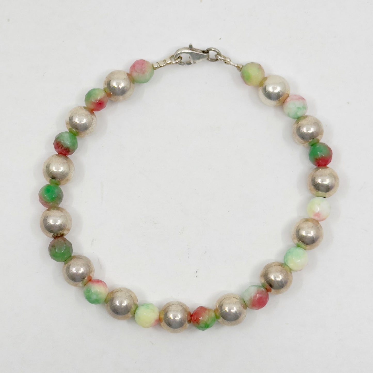 sterling silver watermelon tourmaline bead bracelet GM896