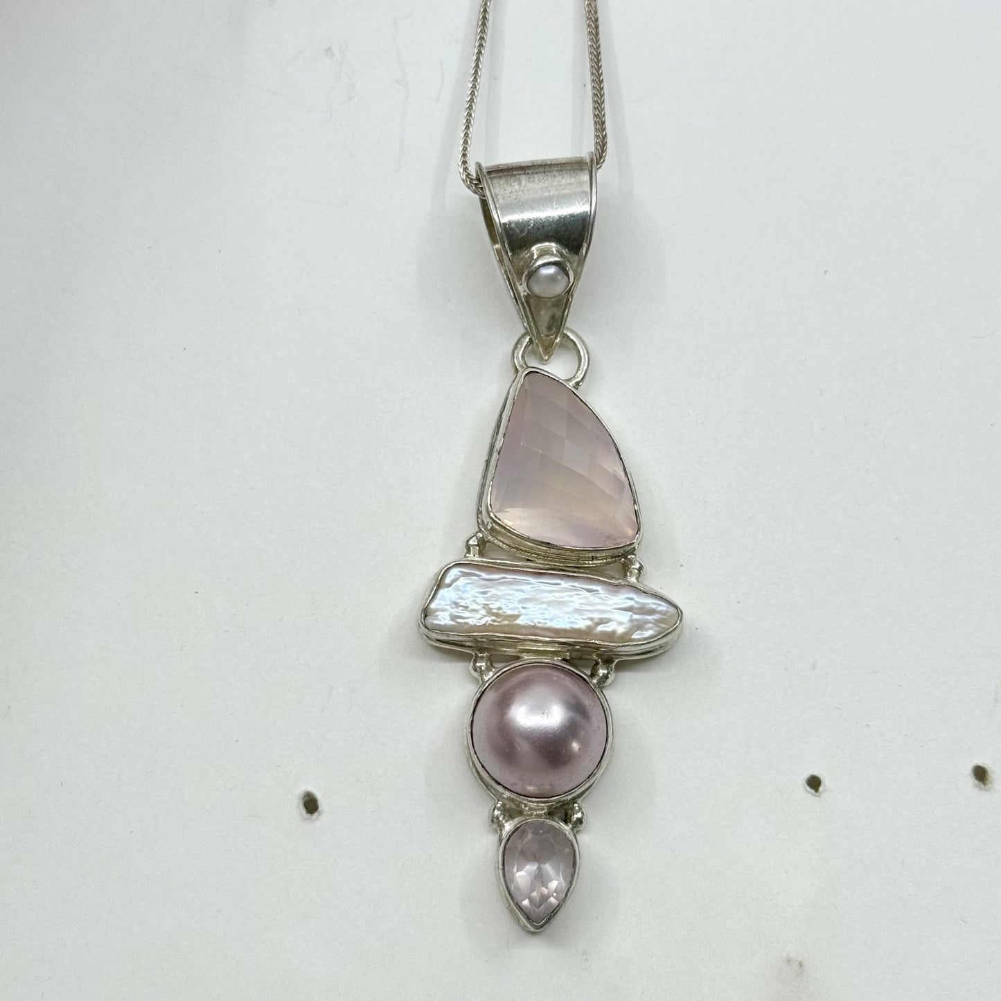 Sterling Silver pearl rose quartz pendant - GM91