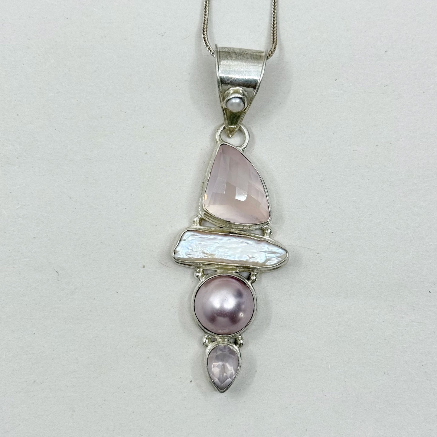 Sterling Silver pearl rose quartz pendant - GM91
