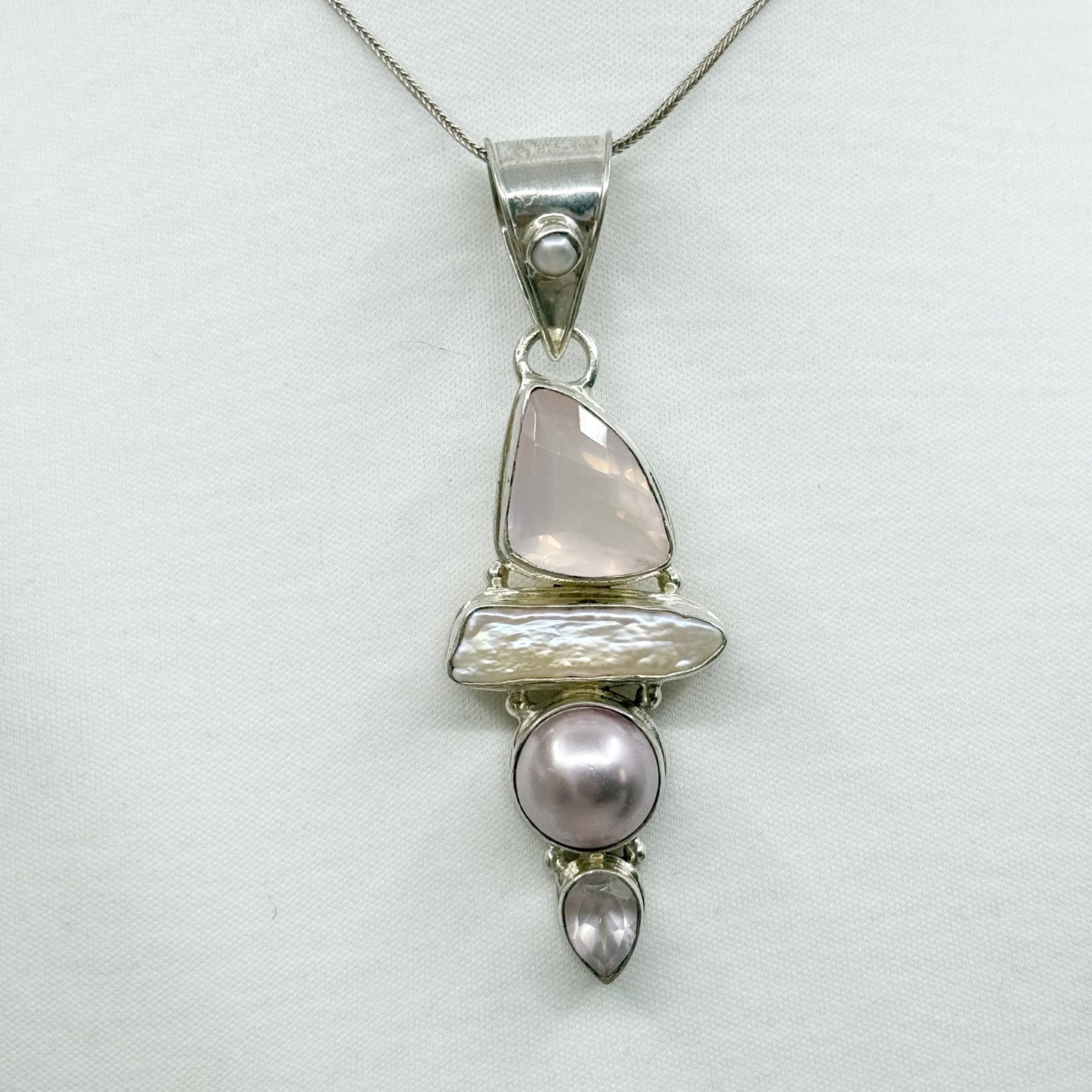 Sterling Silver pearl rose quartz pendant - GM91