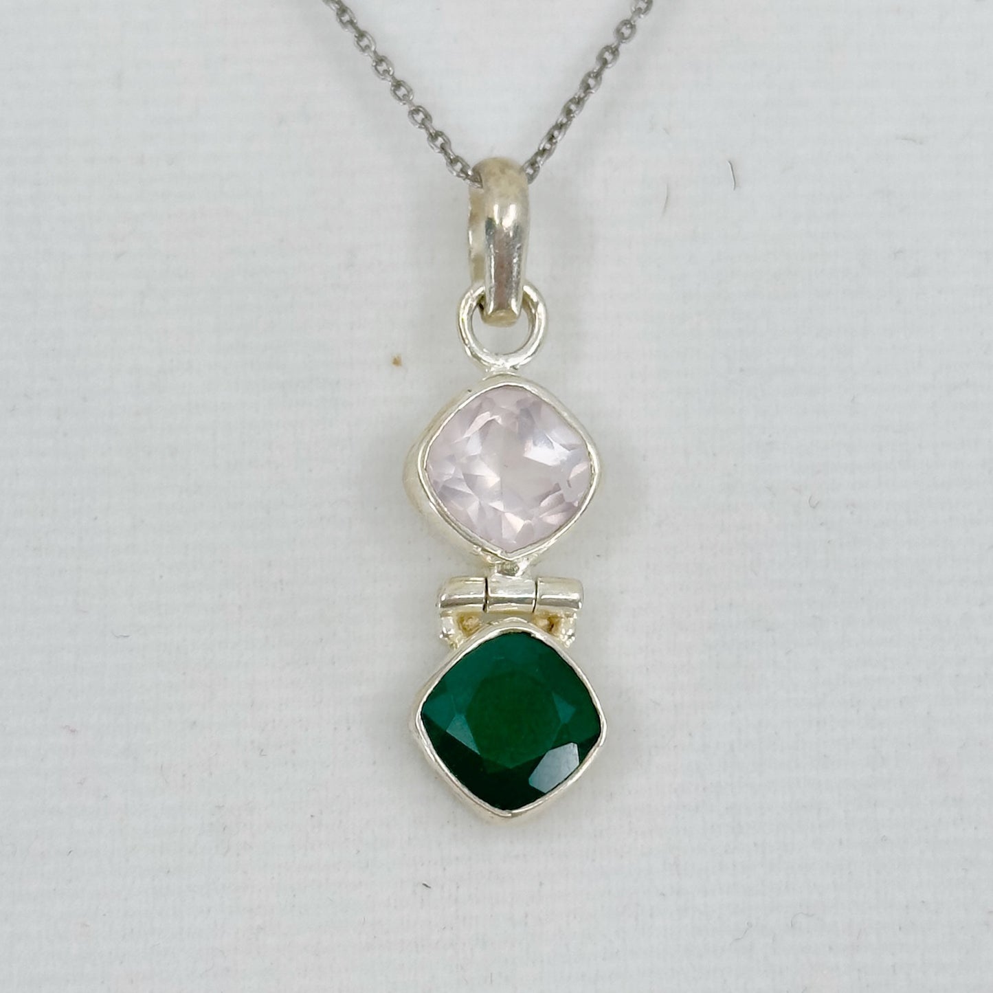 Sterling silver chrysoprase & Rose Quartz pendant GM910