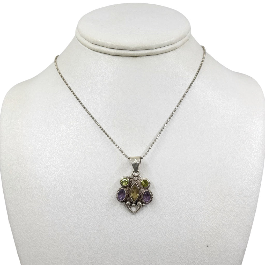 sterling silver citrine amethyst peridot butterfly pendant - GM911