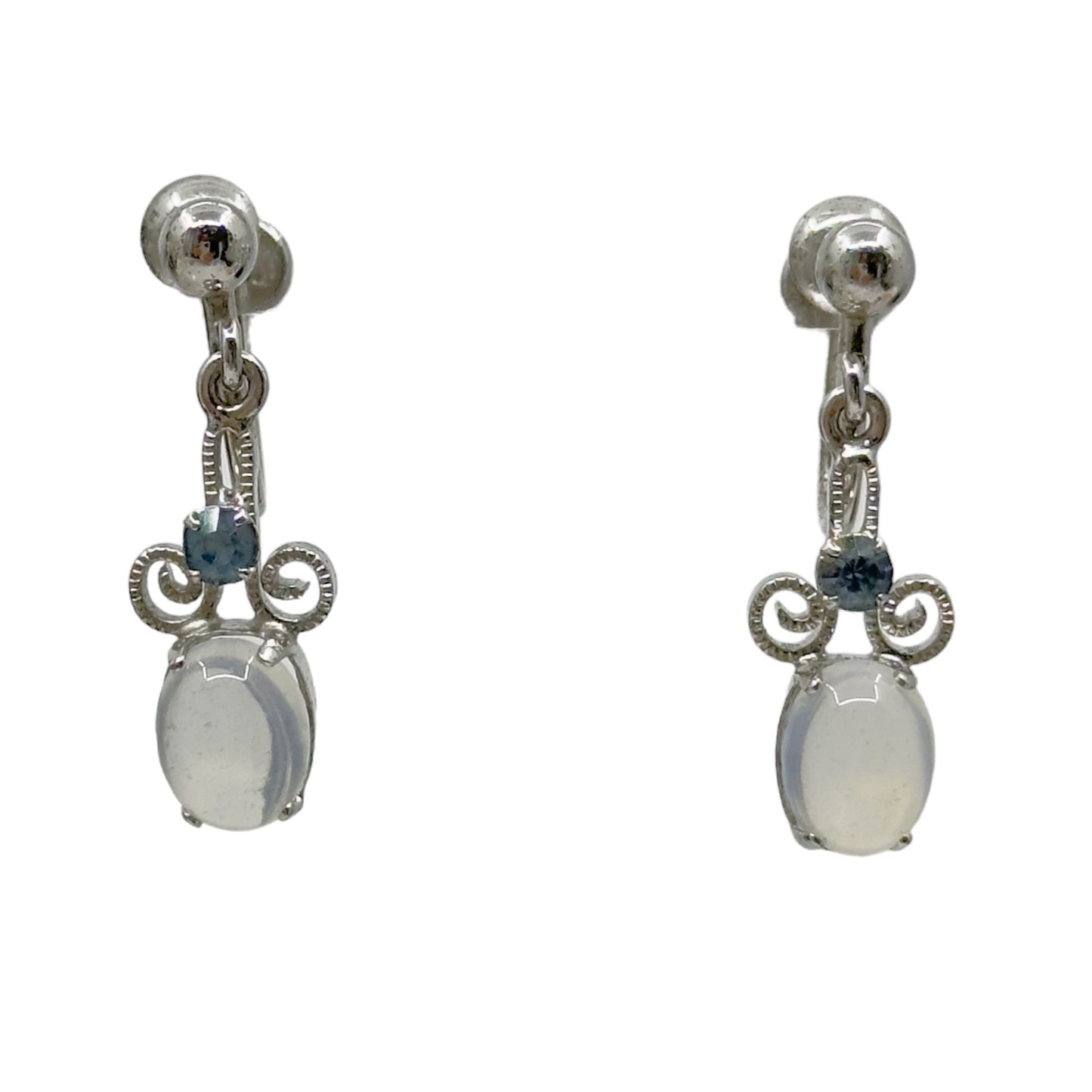 Van Dell sterling silver moonstone & Rhinestone screw back earrings GM912