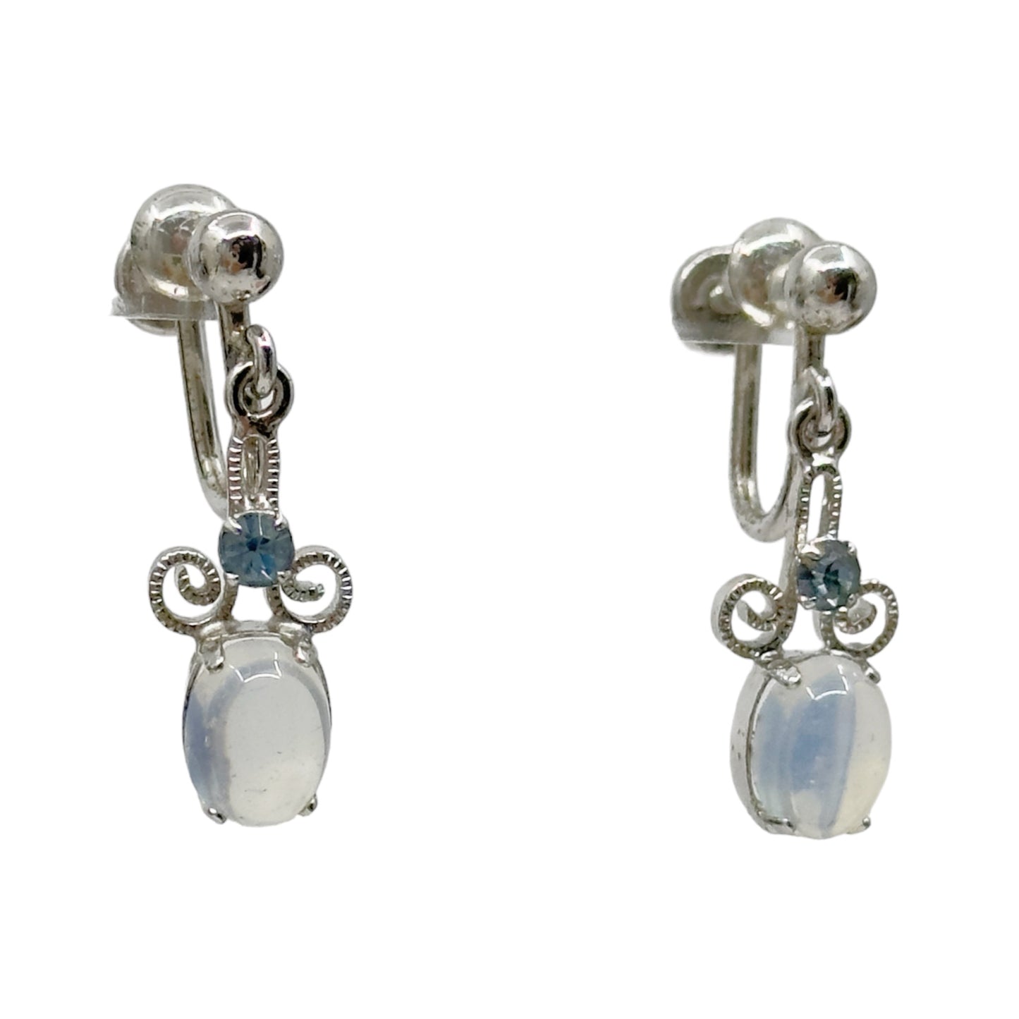 Van Dell sterling silver moonstone & Rhinestone screw back earrings GM912