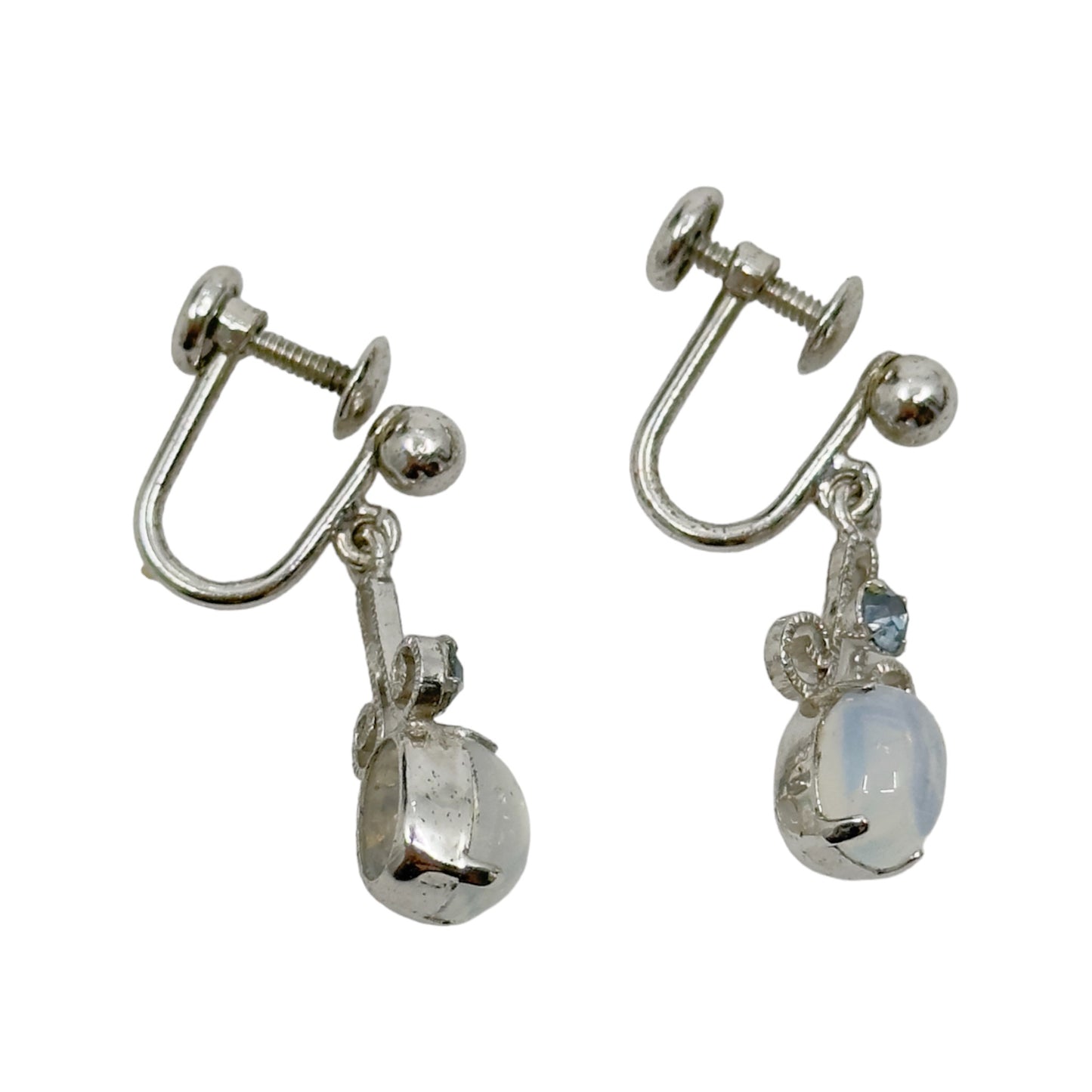Van Dell sterling silver moonstone & Rhinestone screw back earrings GM912