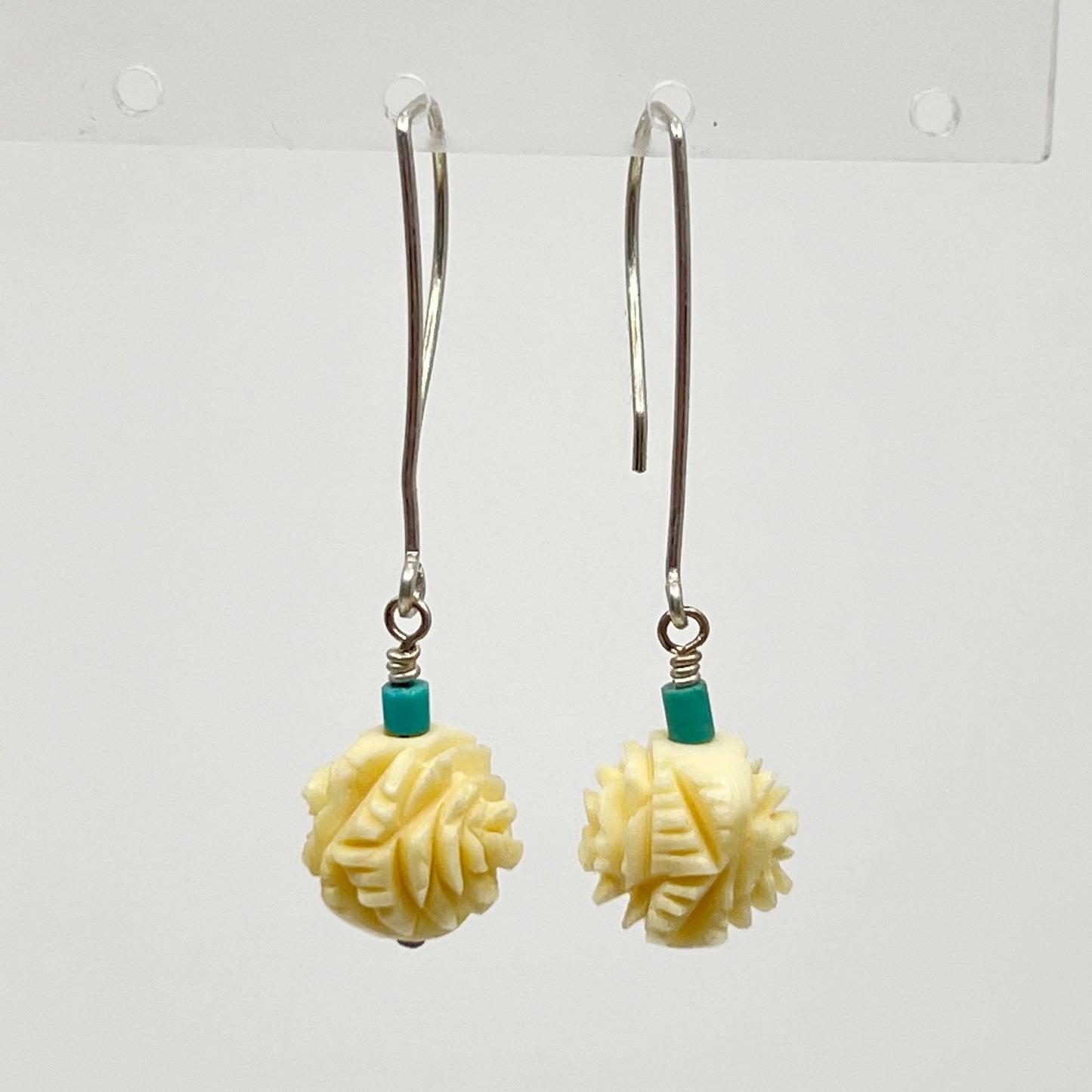 Hand made sterling silver bone & turquoise bead earrings GM914