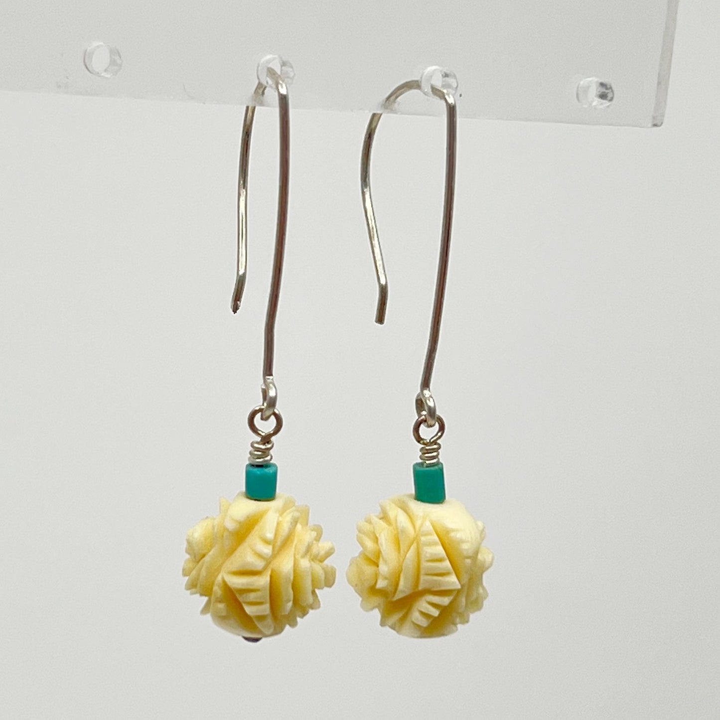 Hand made sterling silver bone & turquoise bead earrings GM914