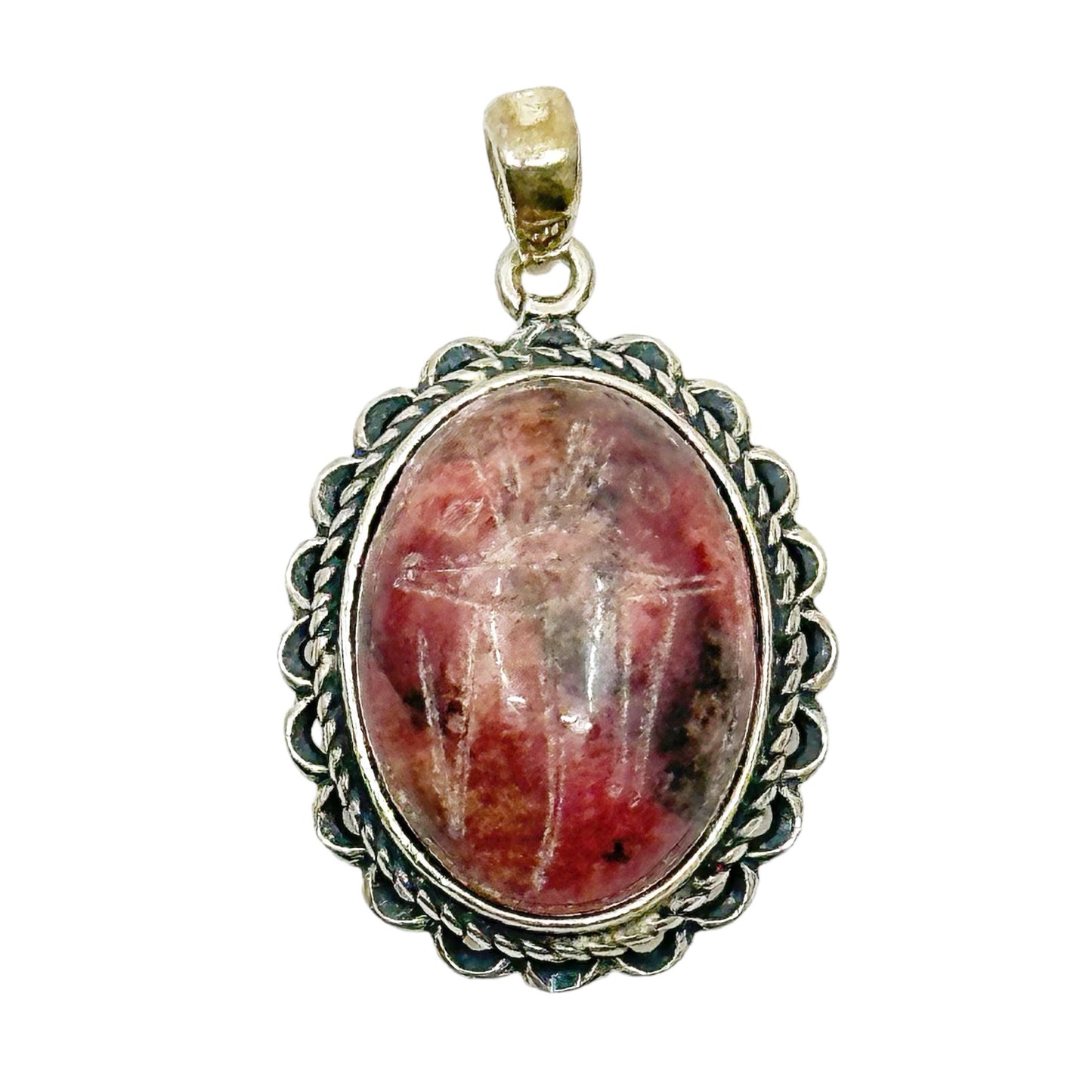 Sterling silver rhodochrosite scarab Pendant - GM92