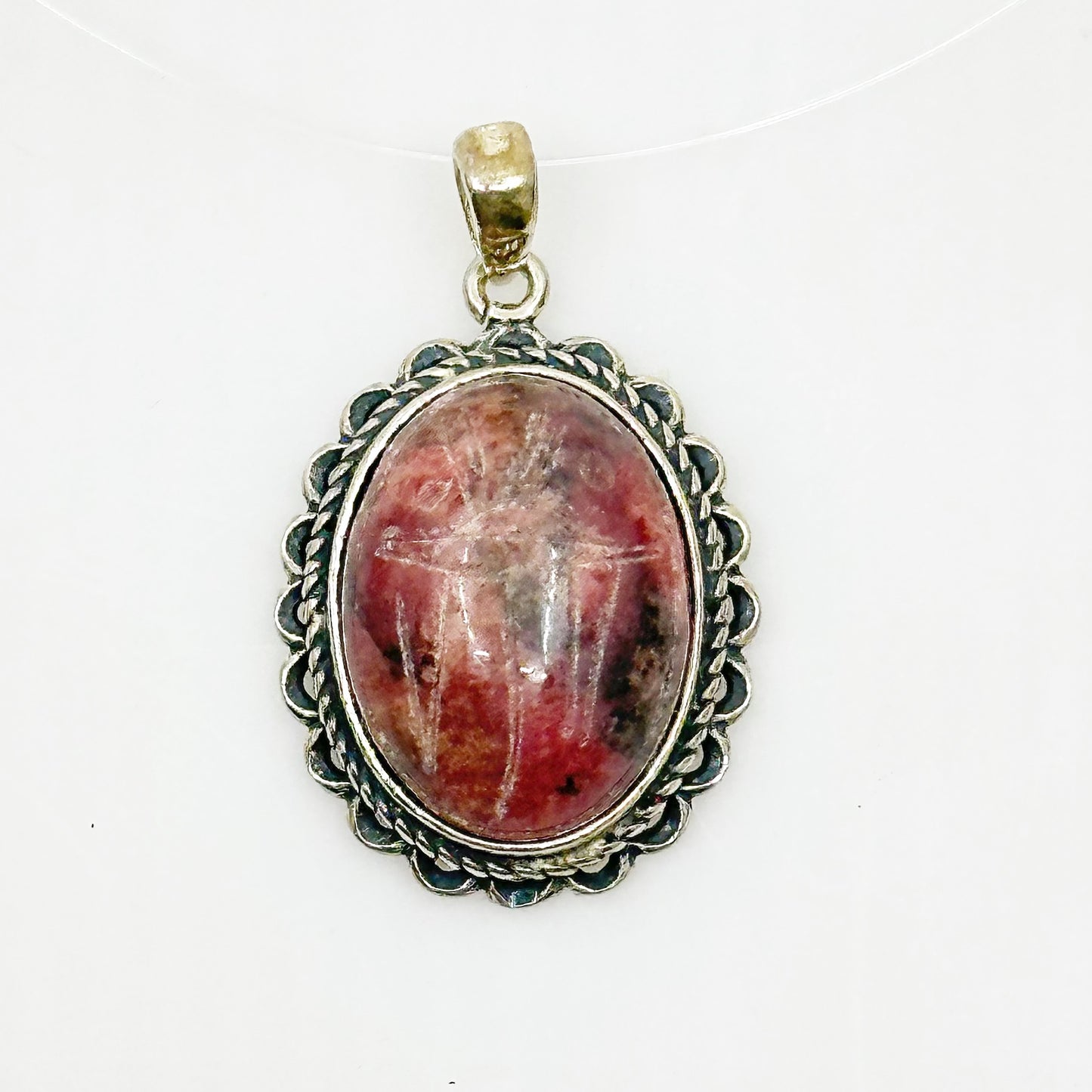 Sterling silver rhodochrosite scarab Pendant - GM92