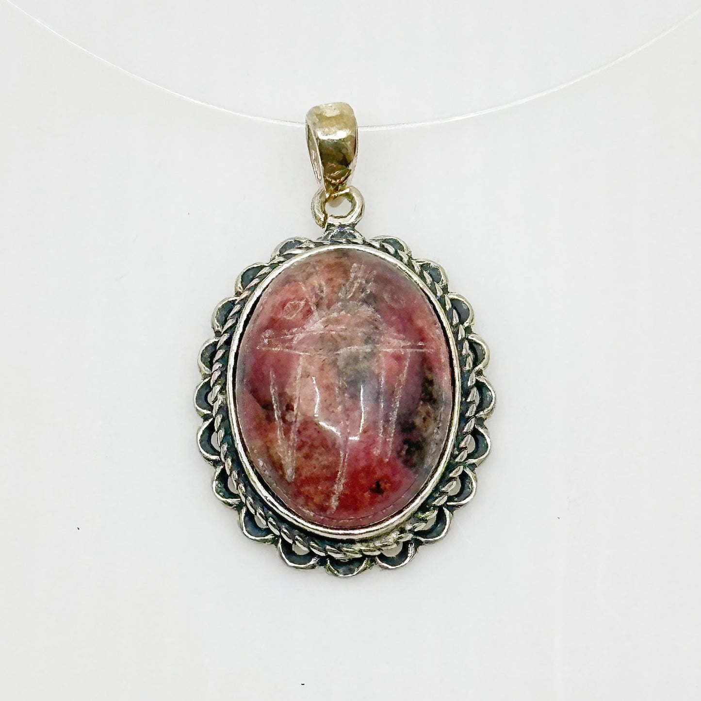 Sterling silver rhodochrosite scarab Pendant - GM92