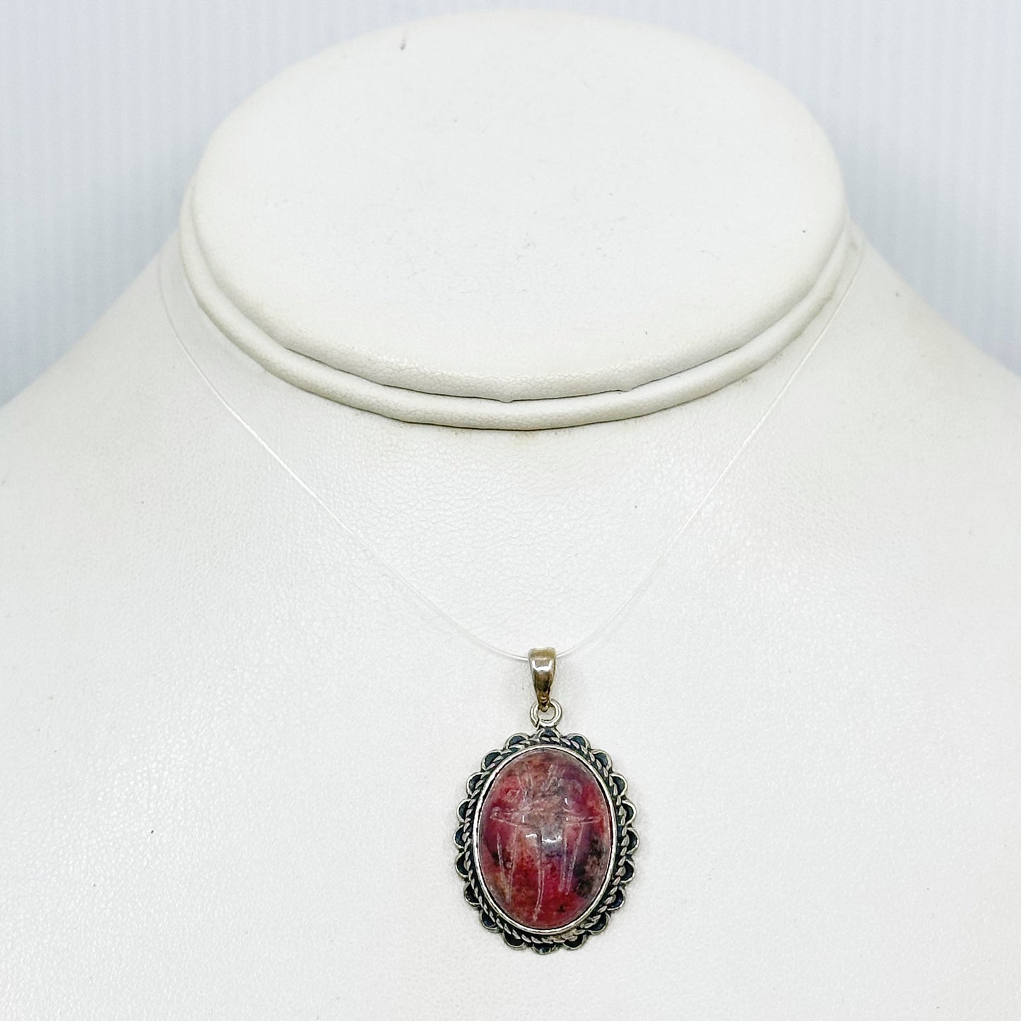 Sterling silver rhodochrosite scarab Pendant - GM92