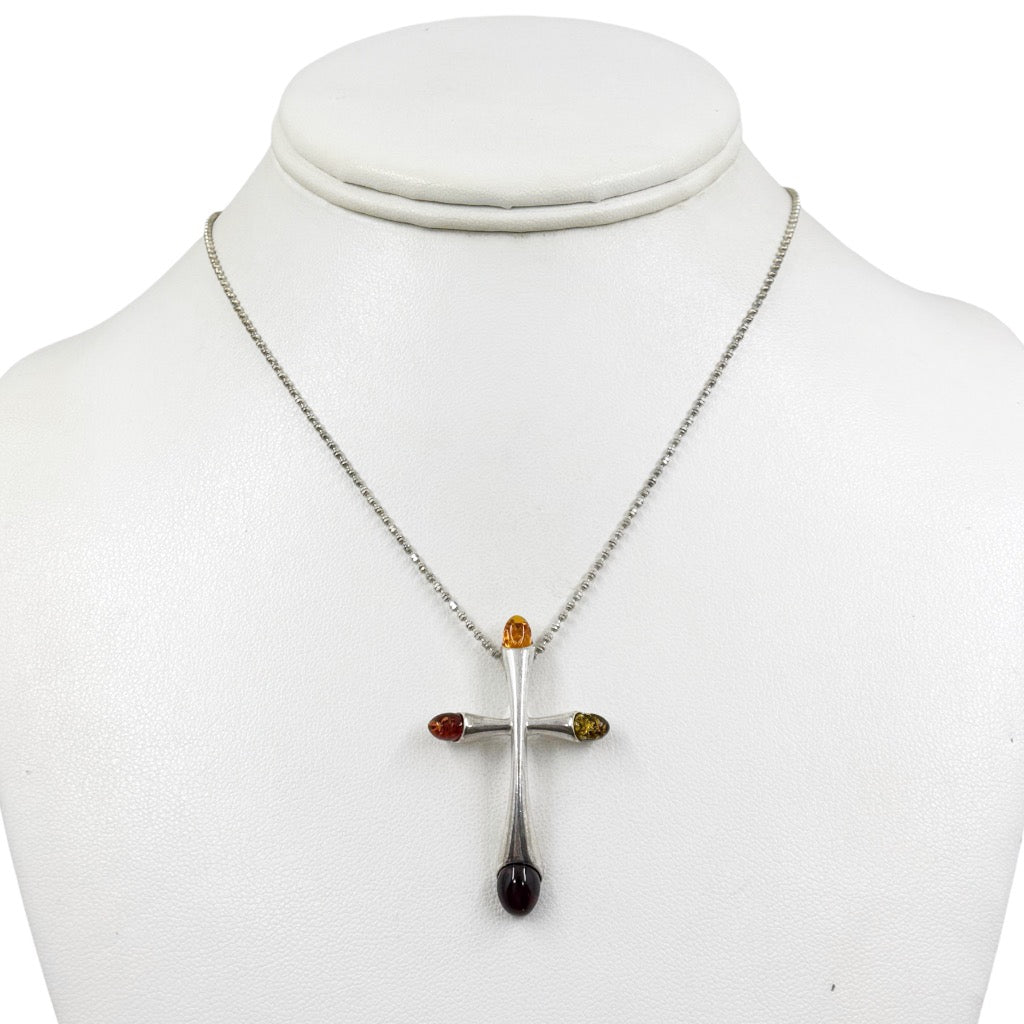 sterling silver baltic amber cross pendant - GM928