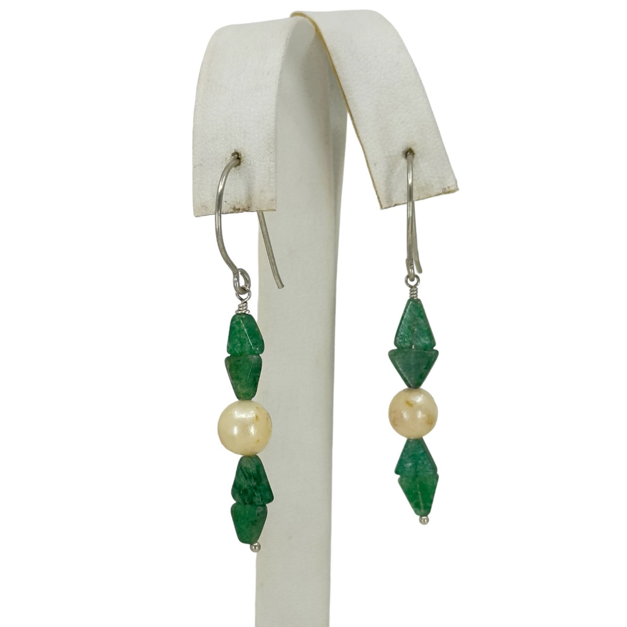 Hand Made Sterling silver pearl & aventurine bead earrings GM930