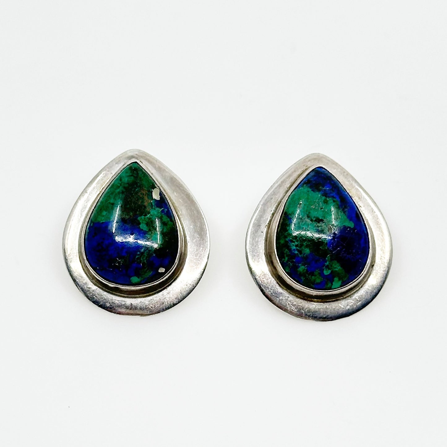 Ben G Chavez Navajo sterling silver azurite earrings GM934