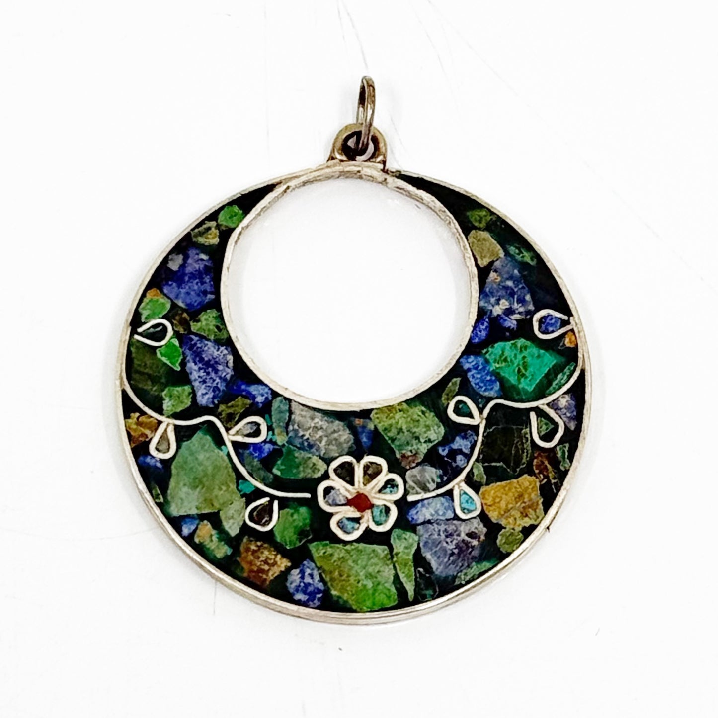 Vintage Mexican sterling silver turquoise inlay pendant