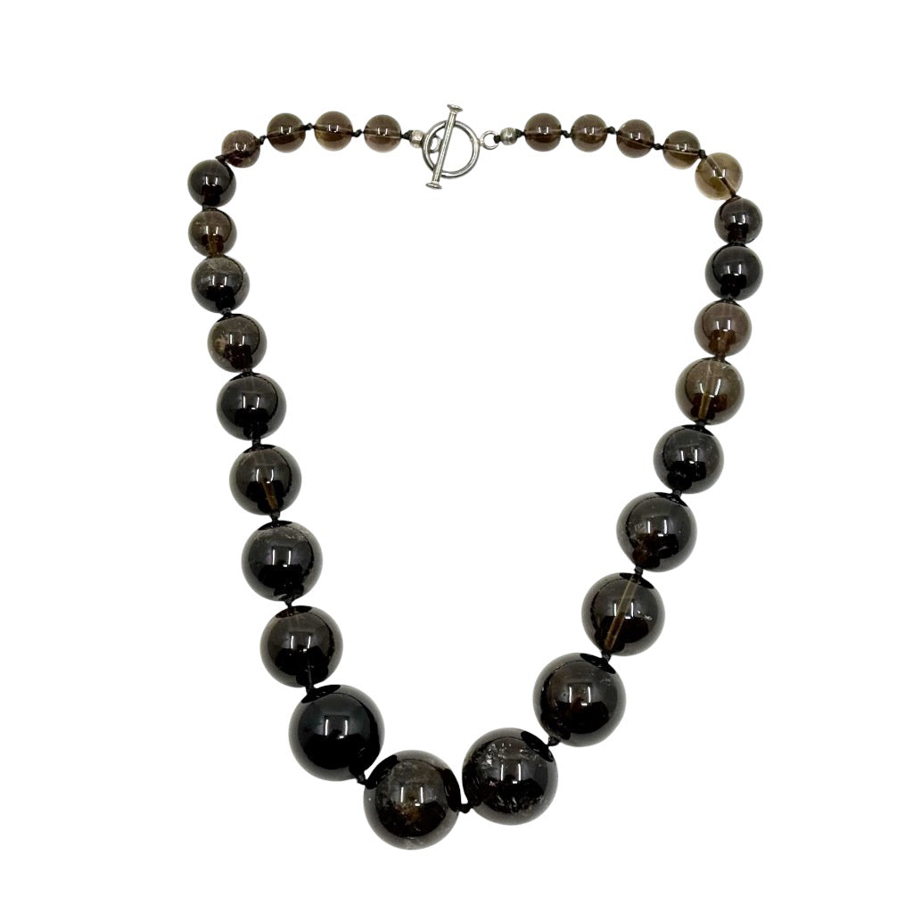 sterling silver 10mm to 20mm graduated smoky quartz bead necklace - GM937